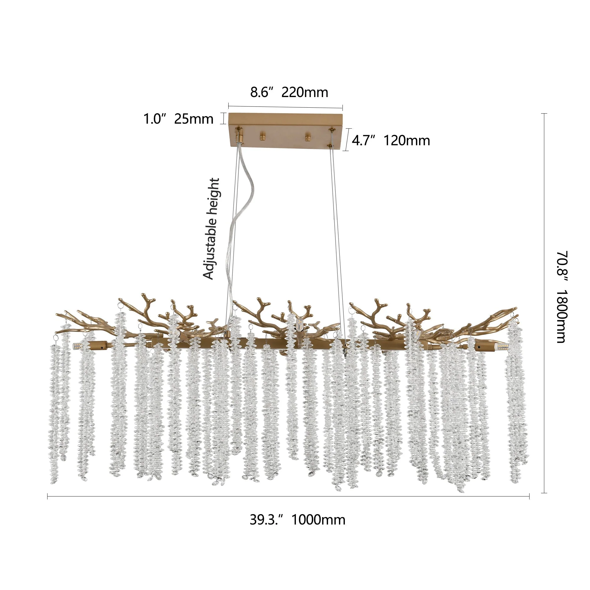 39-inch Modern Golden Pendant Light with Cascading Crystal Strands - Image 12