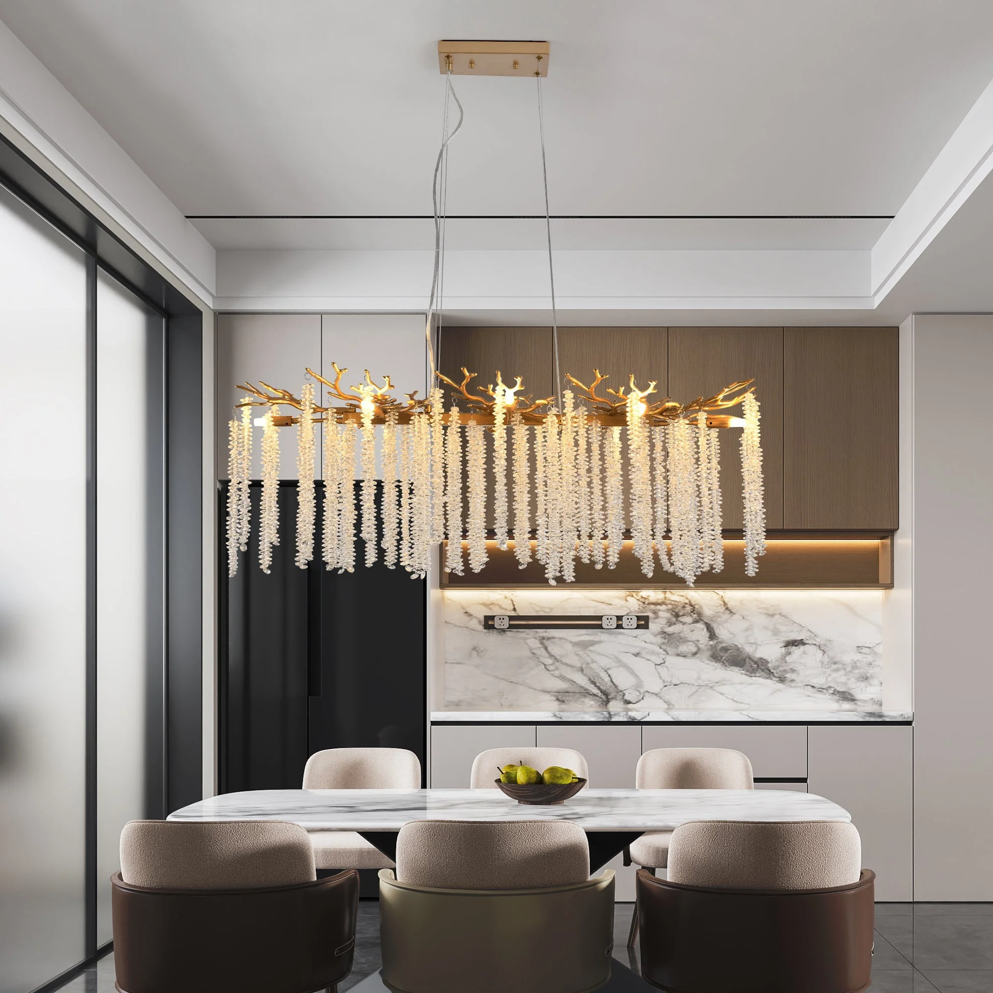 39-inch Modern Golden Pendant Light with Cascading Crystal Strands - Image 3