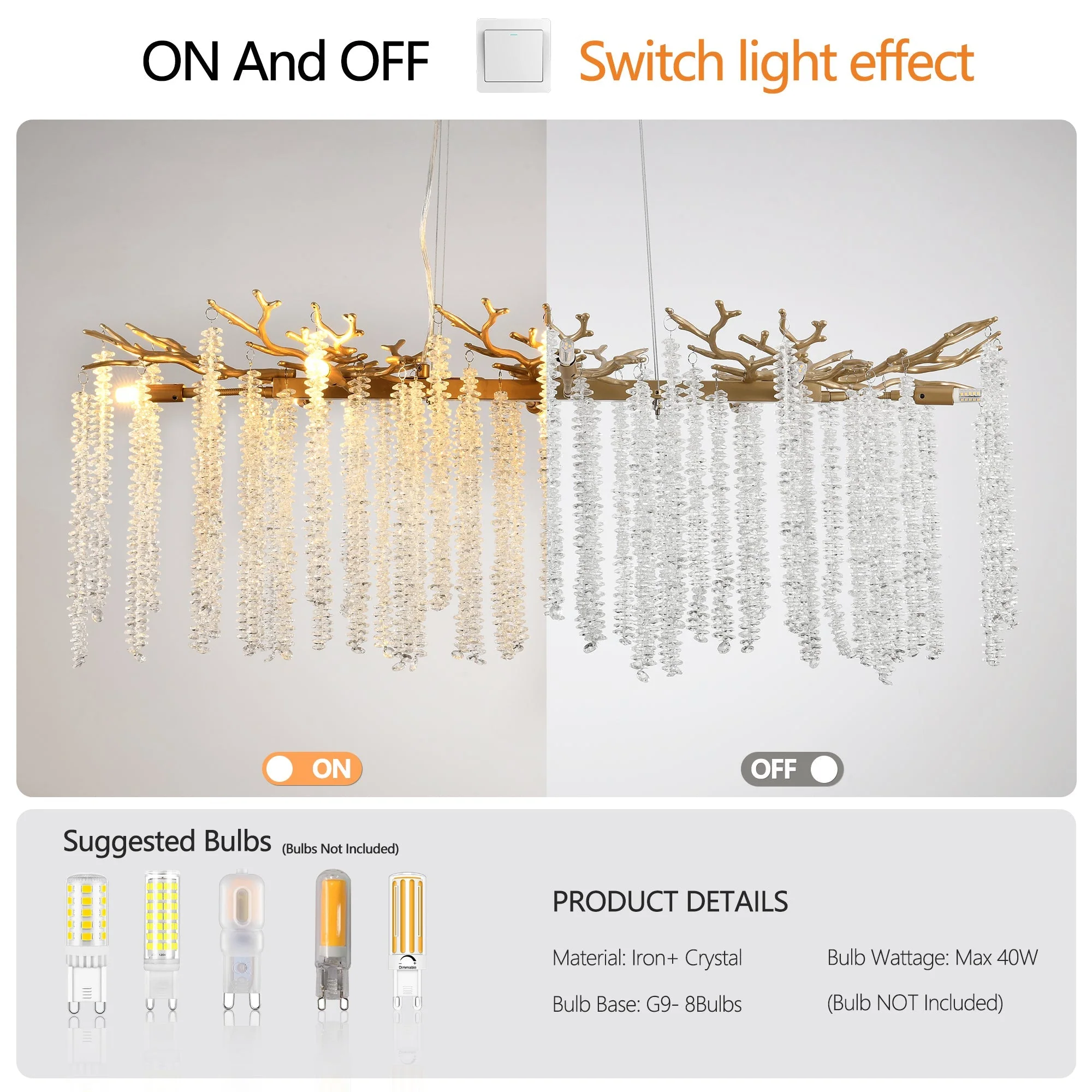 39-inch Modern Golden Pendant Light with Cascading Crystal Strands - Image 9