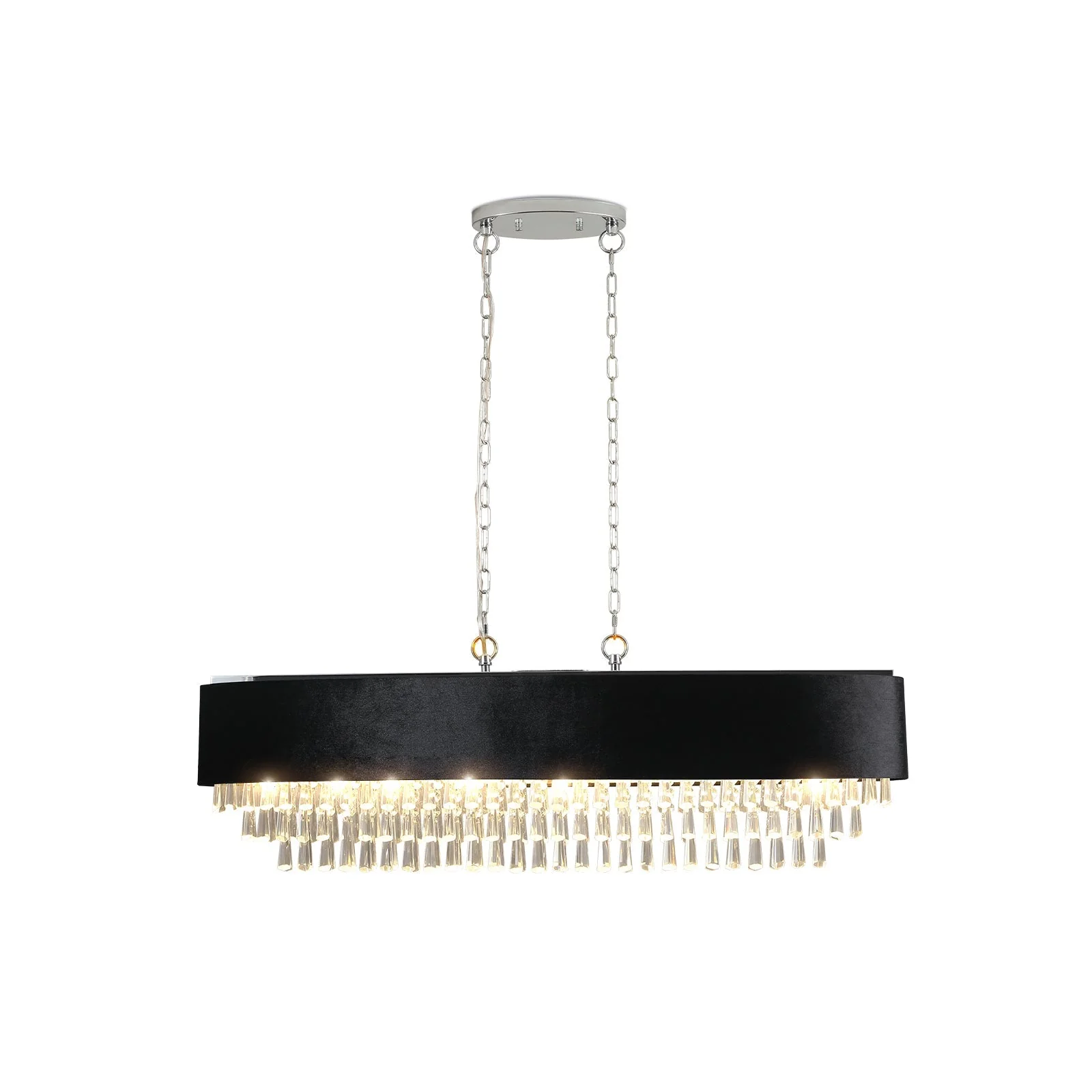 39' Modern Crystal Chandelier with Black Imitation Velvet Anti-Glare Shade, Adjustable Height, 8-Light G9 Base for Dining Room, Living Room, or Bedroom (Bulb Not Included) - Image 10