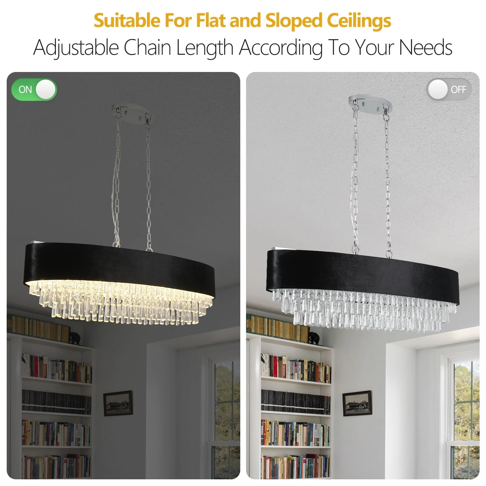 39' Modern Crystal Chandelier with Black Imitation Velvet Anti-Glare Shade, Adjustable Height, 8-Light G9 Base for Dining Room, Living Room, or Bedroom (Bulb Not Included) - Image 7