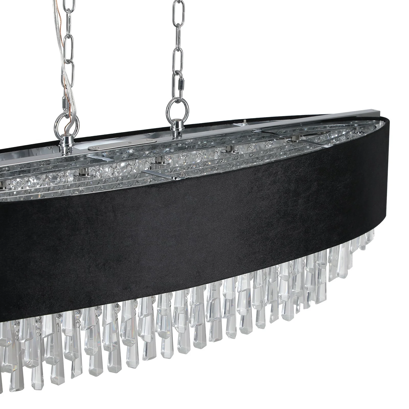 39' Modern Crystal Chandelier with Black Imitation Velvet Anti-Glare Shade, Adjustable Height, 8-Light G9 Base for Dining Room, Living Room, or Bedroom (Bulb Not Included) - Image 8