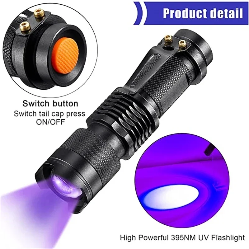 395nm UV Flashlight LED Black Light Pet Urine Stain Detector Torch - Image 3