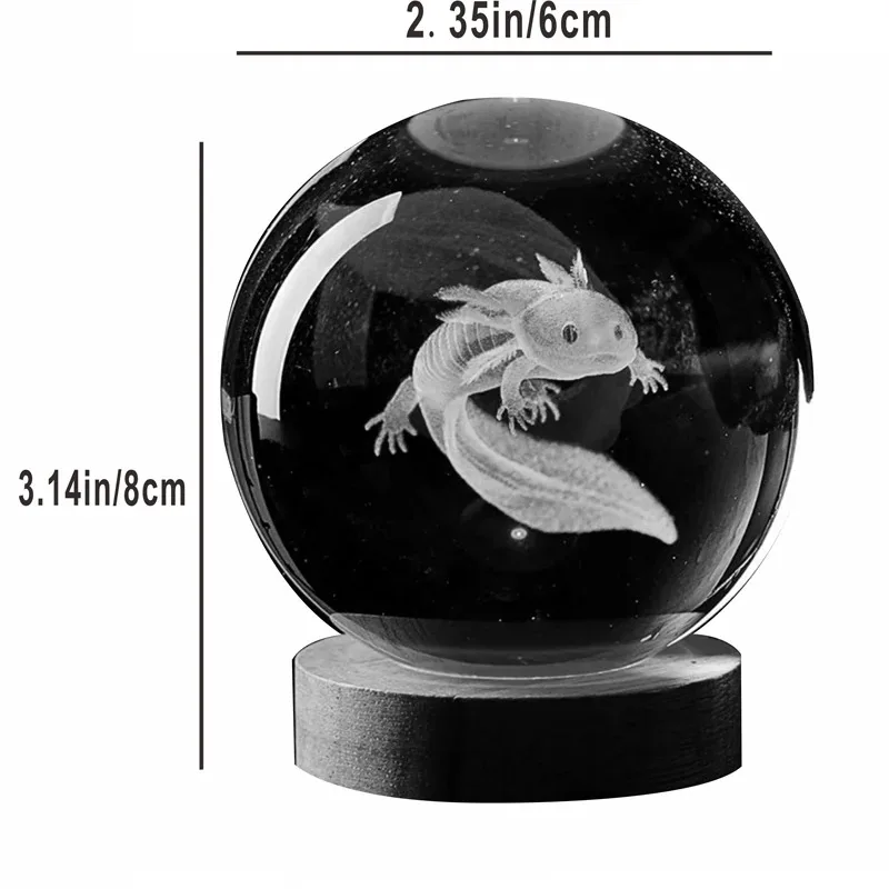3D Axolotl Crystal Ball Night Light LED Laser Engraved Cute Gift Decor - Image 3