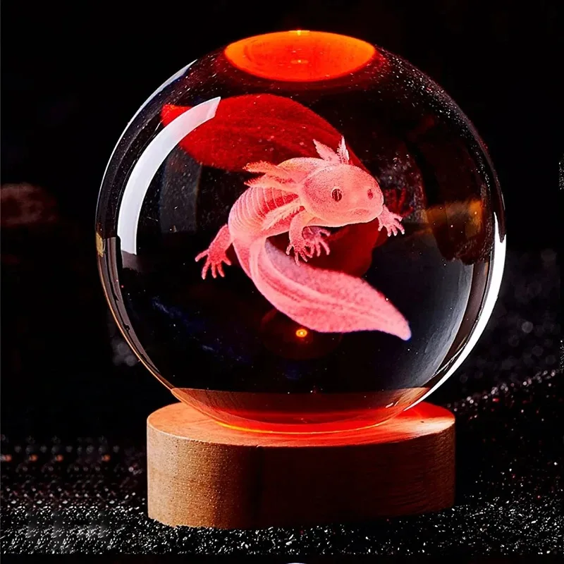 3D Axolotl Crystal Ball Night Light LED Laser Engraved Cute Gift Decor - Image 8