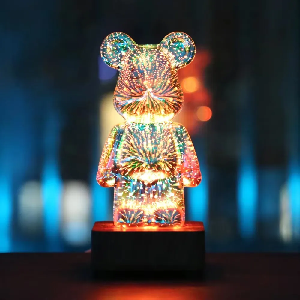 3D Bear Fireworks LED Night Light USB Dimmable Projector Bedroom Decor - Image 4