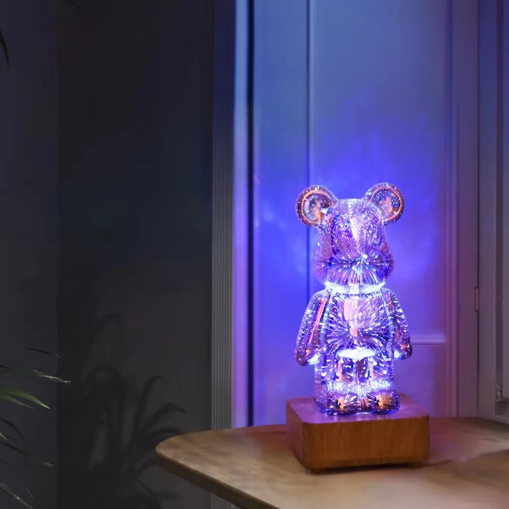 3D Bear Fireworks LED Night Light USB Dimmable Projector Bedroom Decor - Image 5