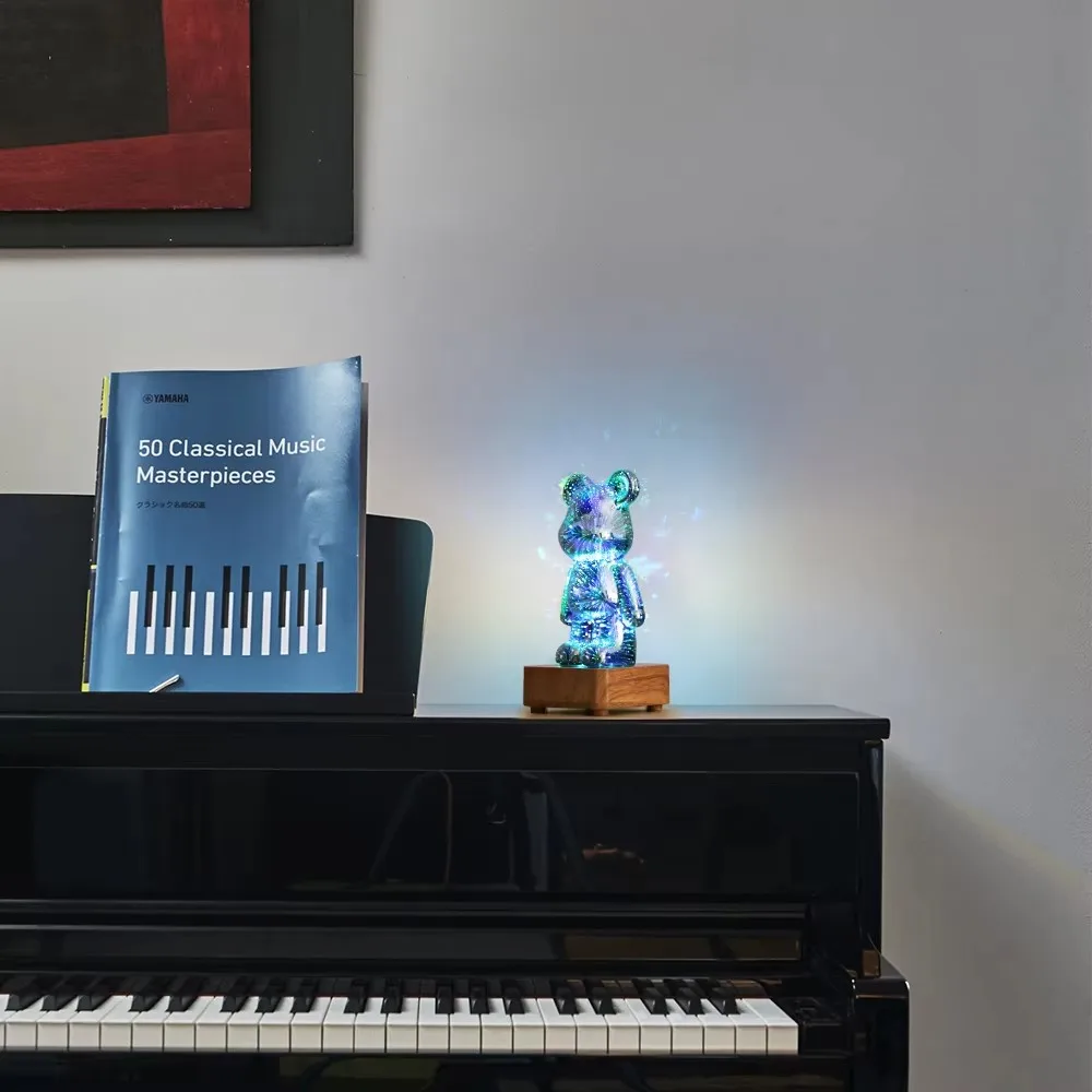 3D Bear Fireworks LED Night Light USB Dimmable Projector Bedroom Decor - Image 6
