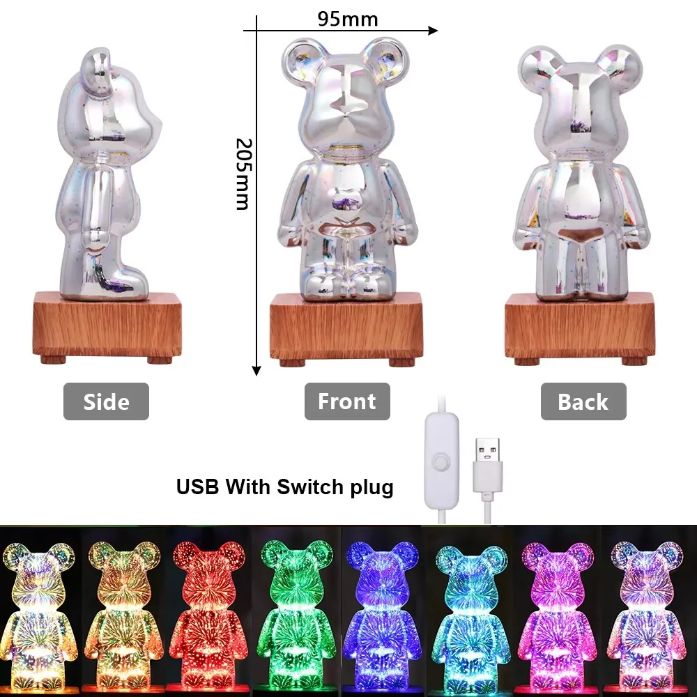 3D Bear Fireworks LED Night Light USB Dimmable Projector Bedroom Decor - Image 7