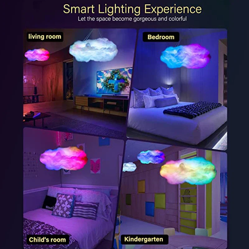 3D Cloud LED Lamp Multicolor Bedroom Light Music Sync Thunder Clouds Smart USB - Image 2