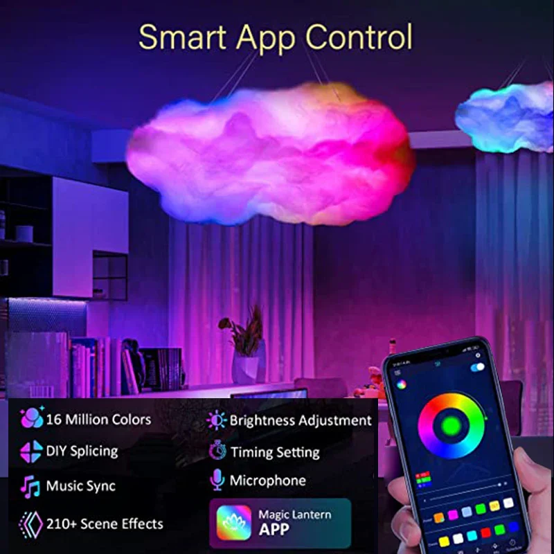 3D Cloud LED Lamp Multicolor Bedroom Light Music Sync Thunder Clouds Smart USB - Image 4