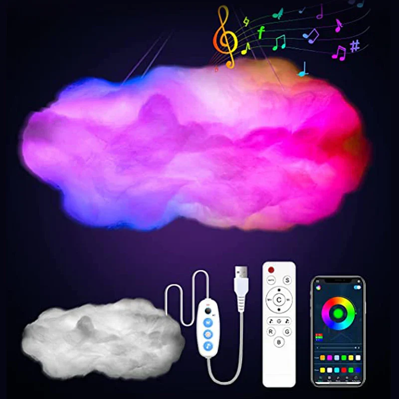 3D Cloud LED Lamp Multicolor Bedroom Light Music Sync Thunder Clouds Smart USB - Image 7