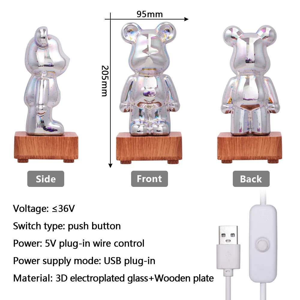 3D Firework Bear LED Night Light Color Changing USB Bedroom Kids Gift Lamp - Image 2