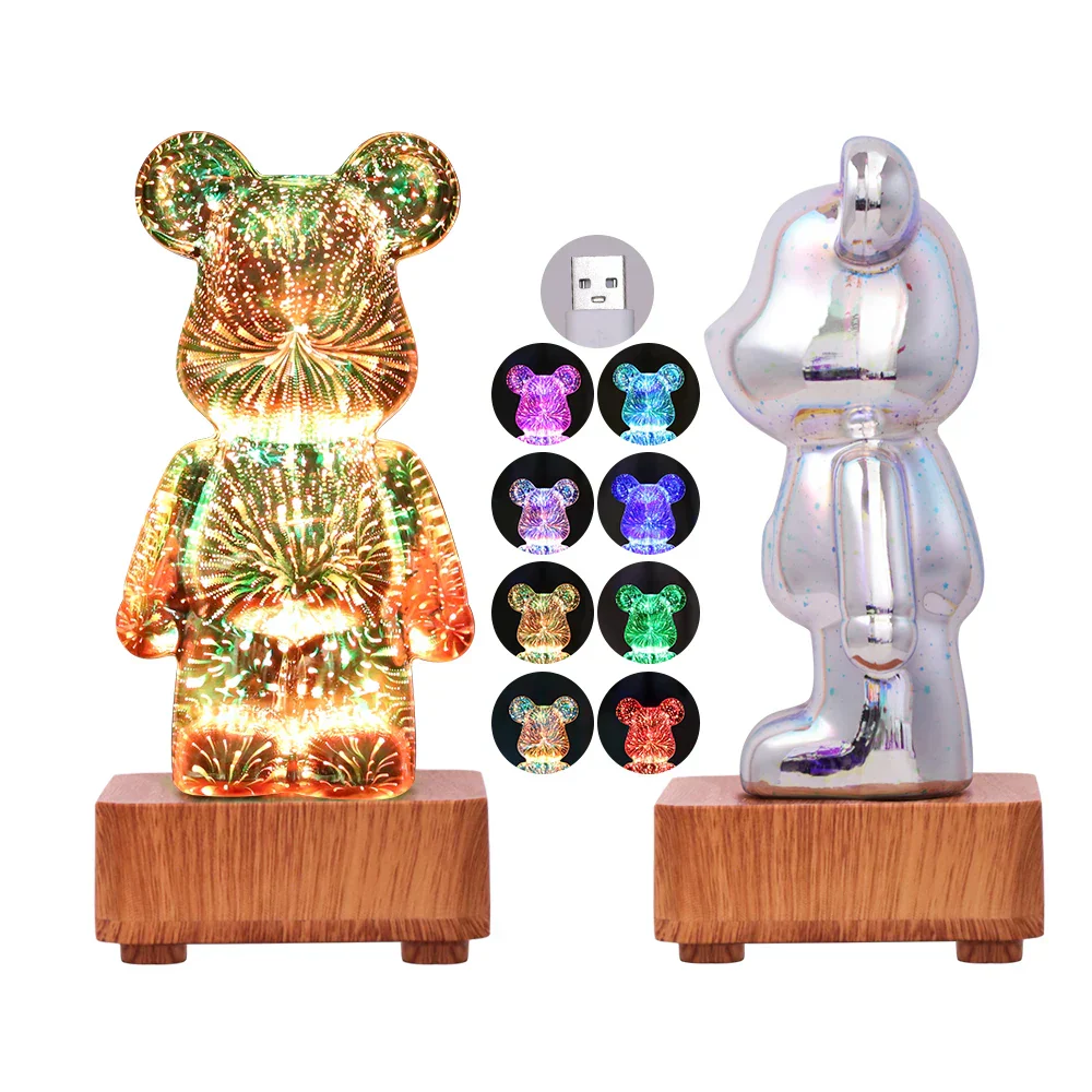3D Firework Bear LED Night Light Color Changing USB Bedroom Kids Gift Lamp - Image 4