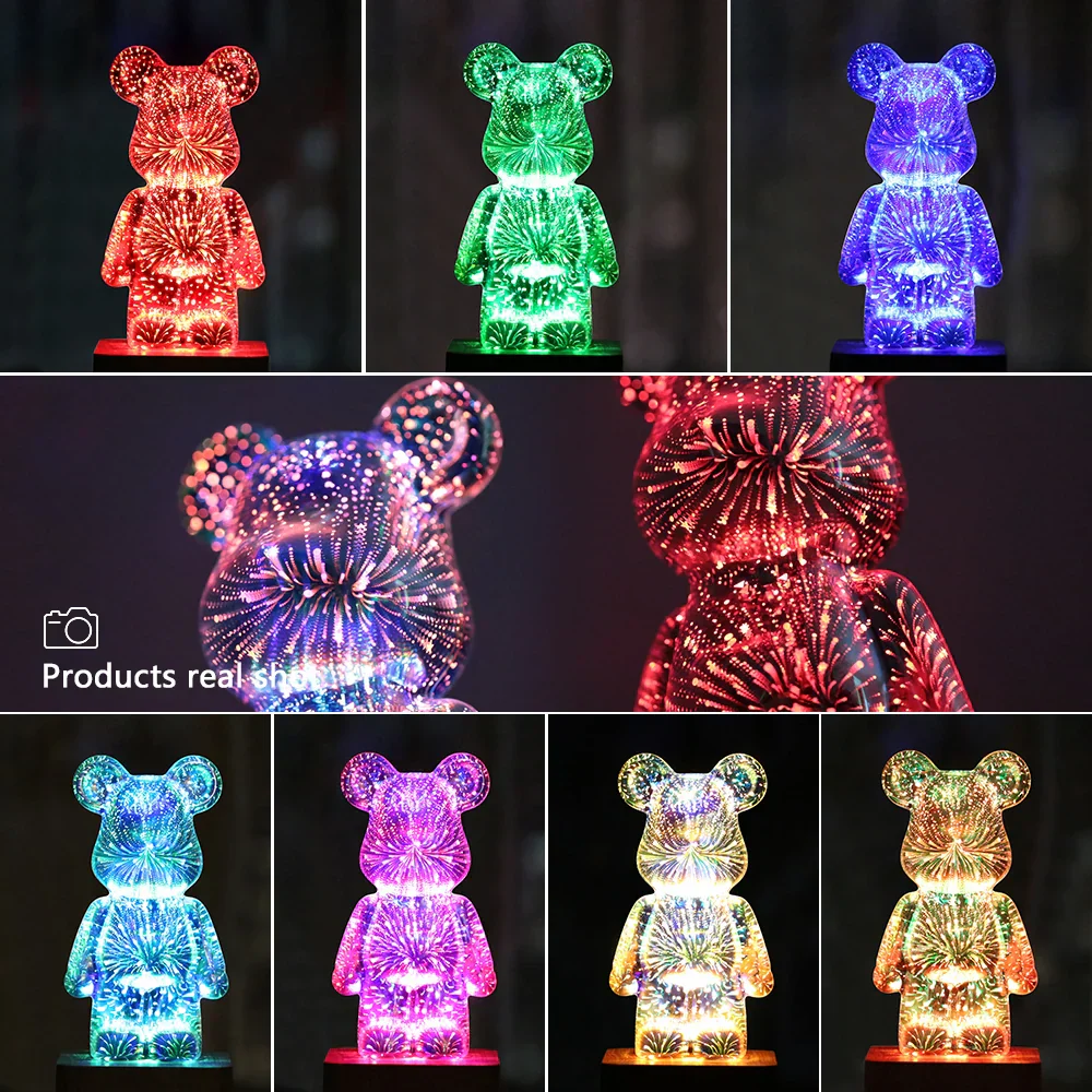 3D Firework Bear LED Night Light Color Changing USB Bedroom Kids Gift Lamp - Image 5