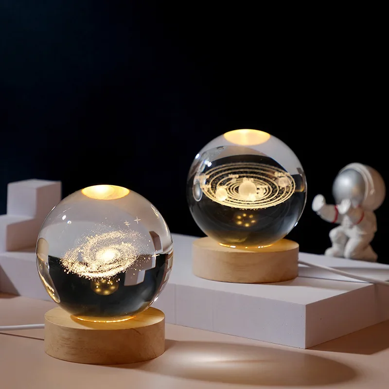 3D Galaxy Crystal Ball Night Light USB LED Moon Lamp Home Decor Gift Planet - Image 2