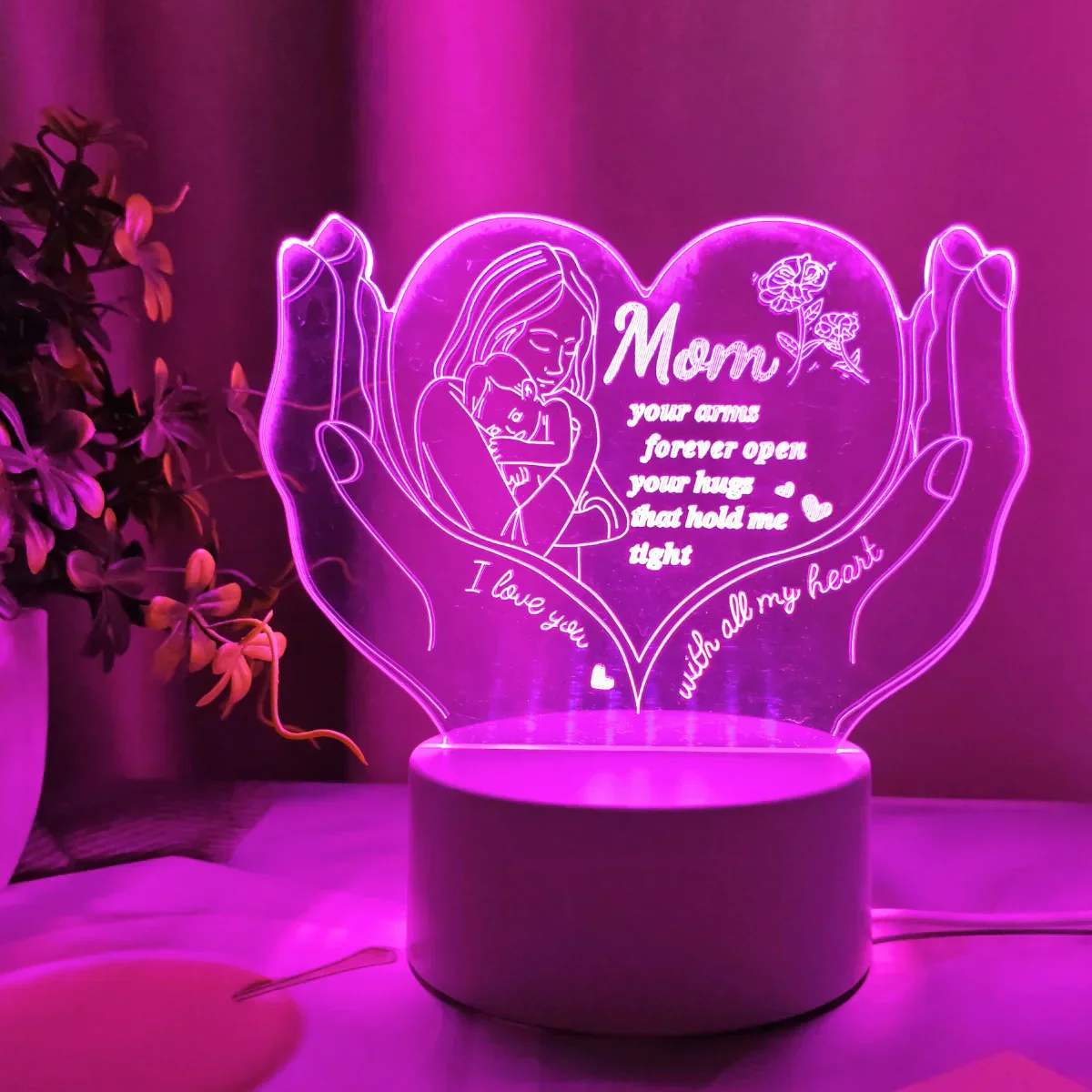3D Heart Shaped Night Light – Creative LED Gift Lamp for Mom Mother’s Day - Image 2