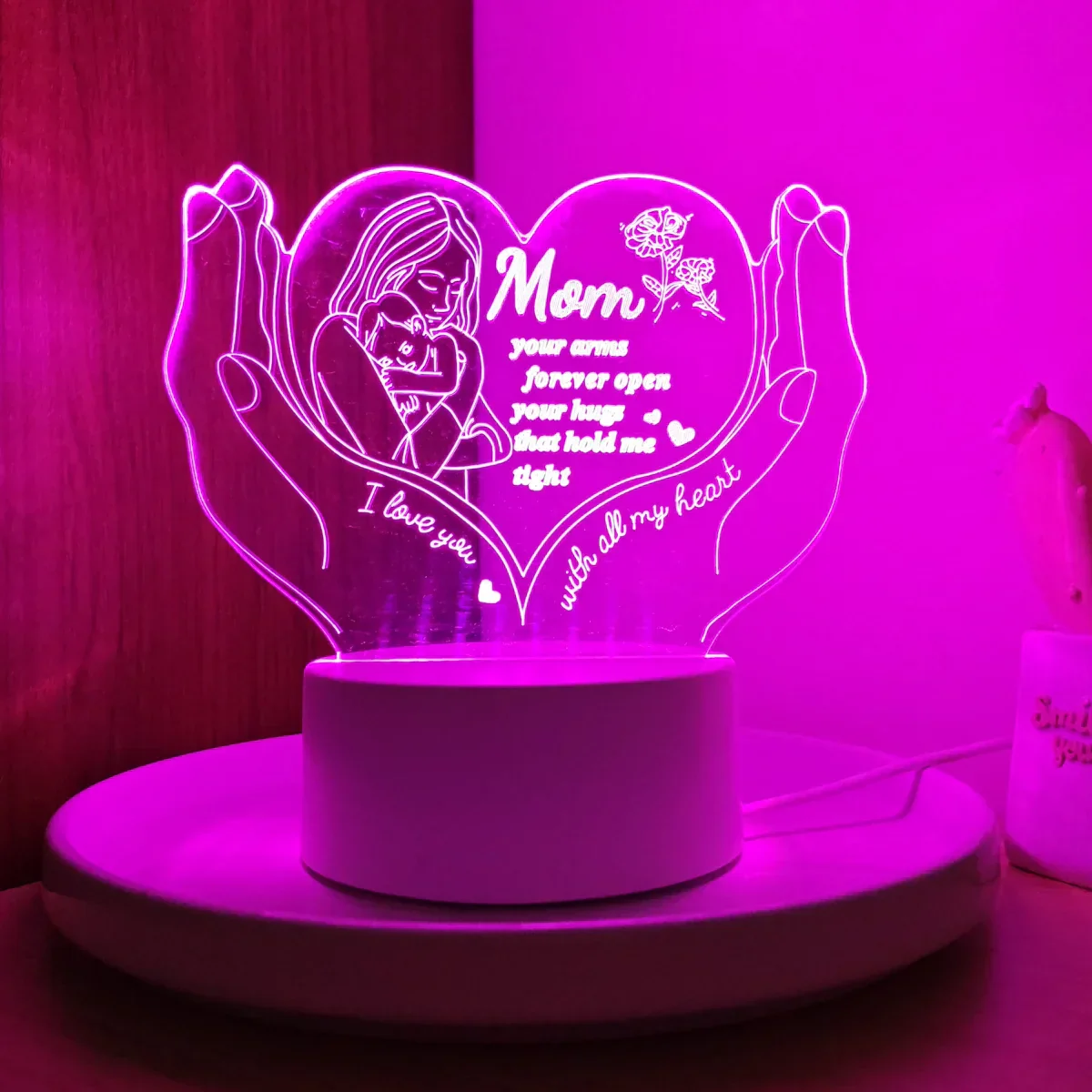 3D Heart Shaped Night Light – Creative LED Gift Lamp for Mom Mother’s Day - Image 3
