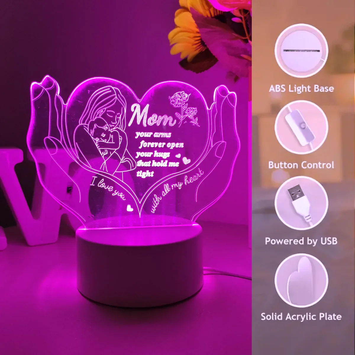 3D Heart Shaped Night Light – Creative LED Gift Lamp for Mom Mother’s Day - Image 6