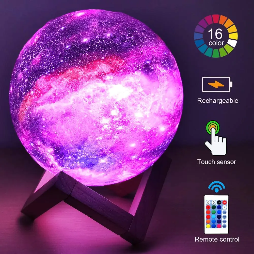 3D Moon Lamp Galaxy Night Light 16 Color Touch Remote LED Kids Bedroom - Image 2