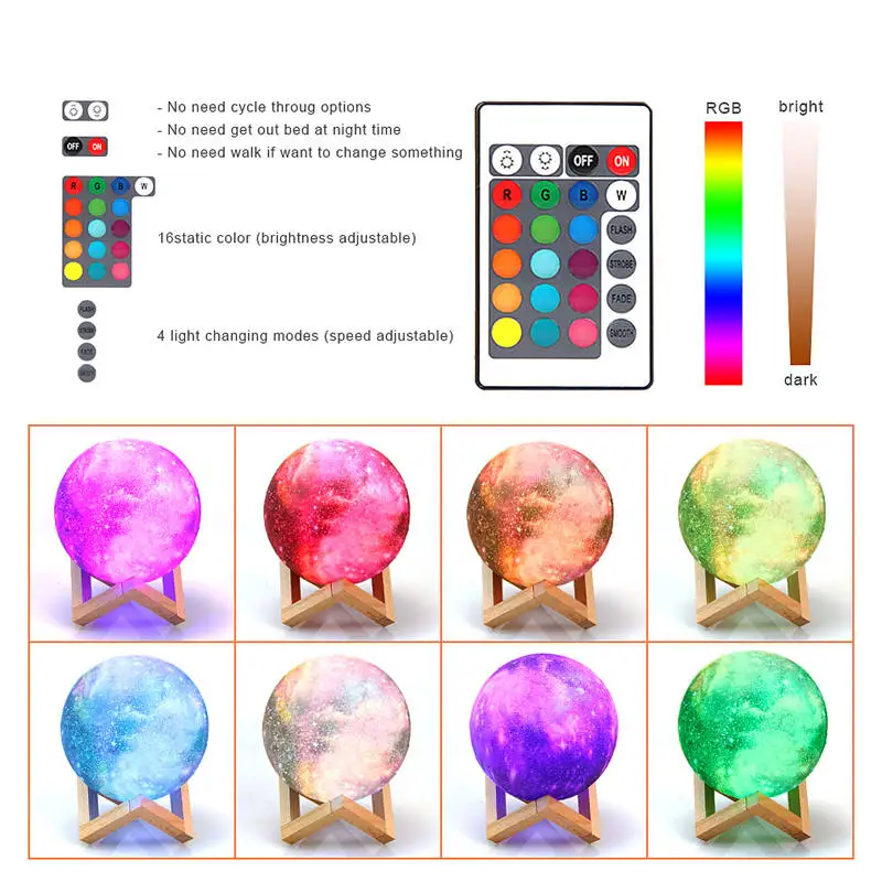 3D Moon Lamp LED Night Light 16 Color Remote Rechargeable Bedroom Decor Gift Lamp - Image 6