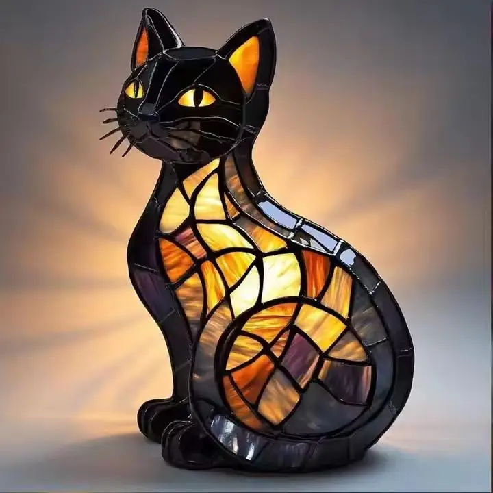 3D Retro Magic Stained Glass Cat Lamp Nightstand LED Multi-Color Cute Gift 2025 - Image 2