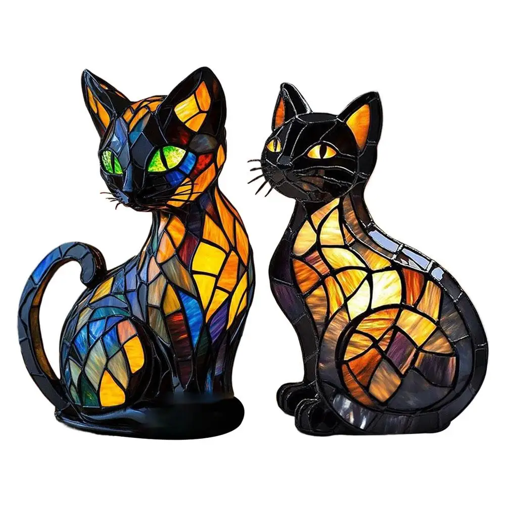 3D Retro Magic Stained Glass Cat Lamp Nightstand LED Multi-Color Cute Gift 2025 - Image 3