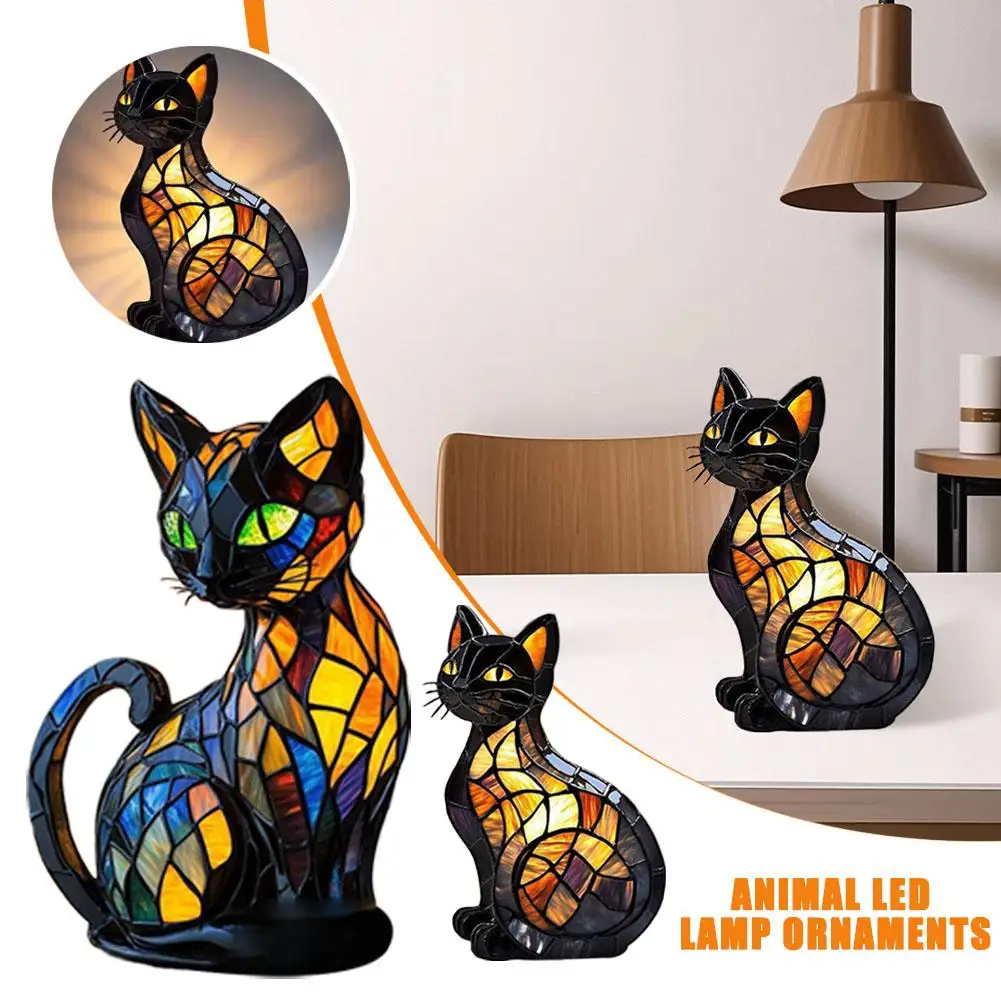 3D Retro Magic Stained Glass Cat Lamp Nightstand LED Multi-Color Cute Gift 2025 - Image 5