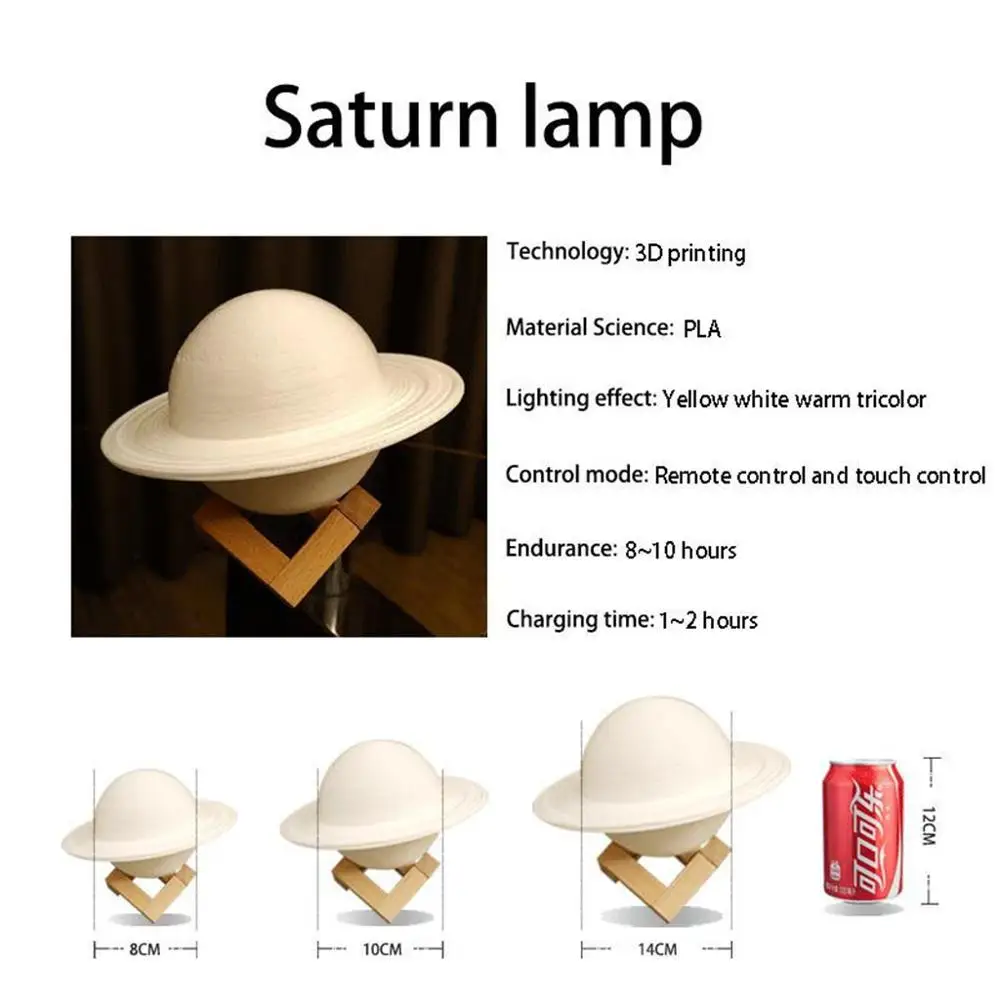 3D Saturn Moon Lamp 16 Color LED Night Light Remote Touch Bedroom Kids Gift - Image 3