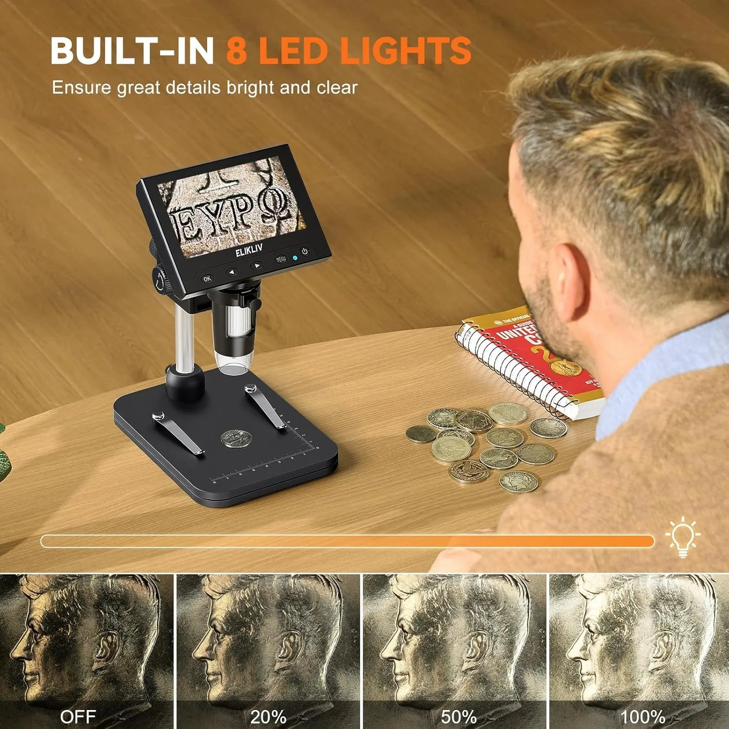 4.3 Inch LCD Digital Microscope 1000X Coin Repair Camera with LED for PC - Image 4