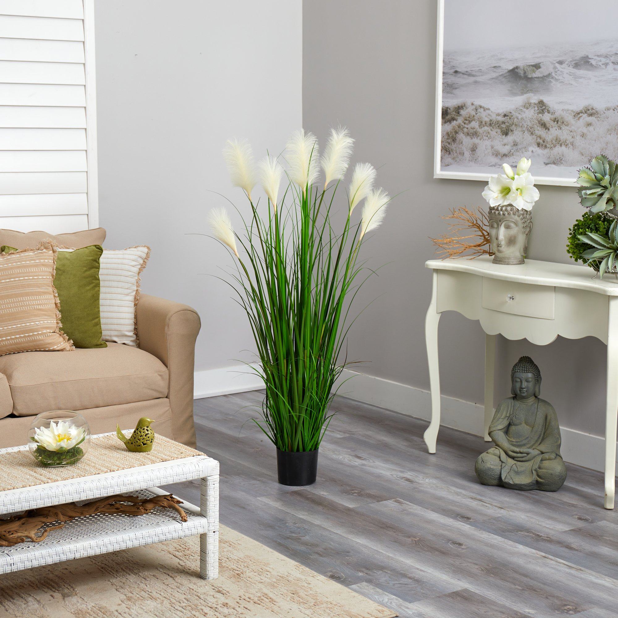 4.5’ Artificial Plum Grass Plant with Creamy Plumes - Image 3