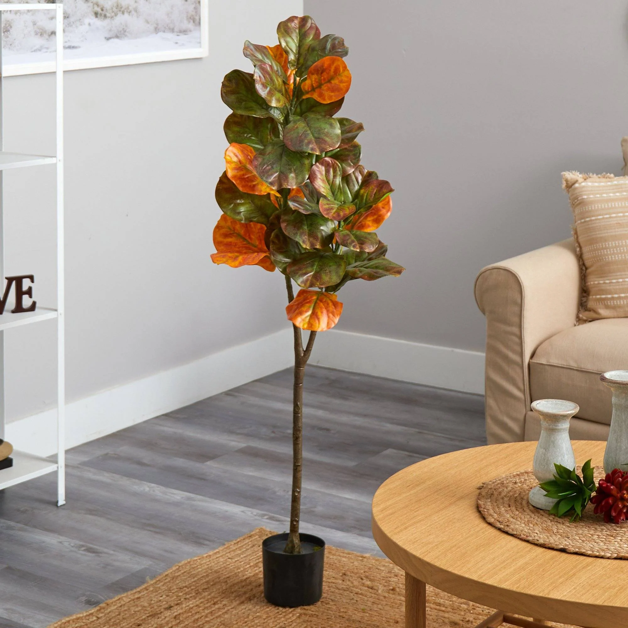 4.5’ Autumn Fiddle Leaf Artificial Fall Tree - Image 3