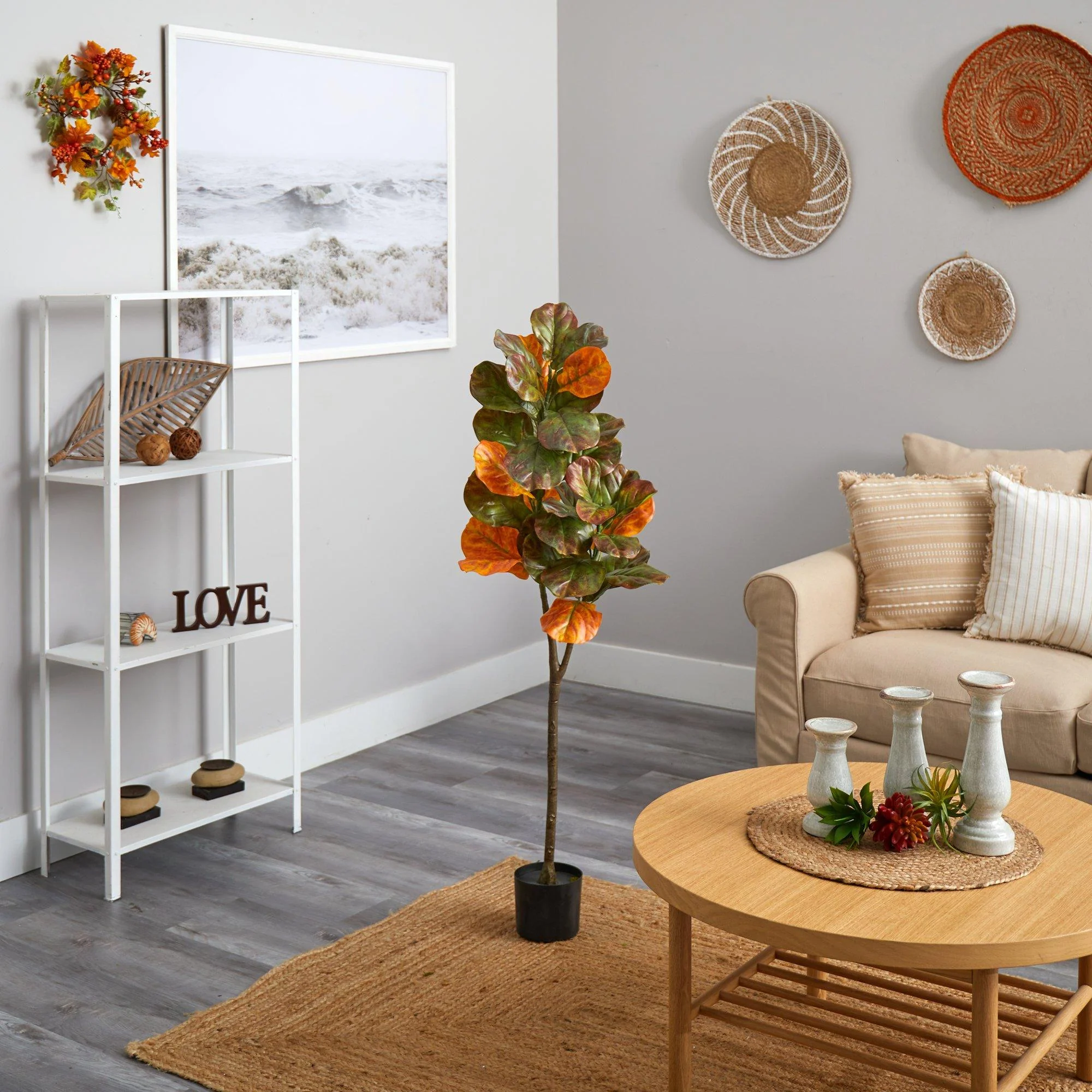 4.5’ Autumn Fiddle Leaf Artificial Fall Tree - Image 4