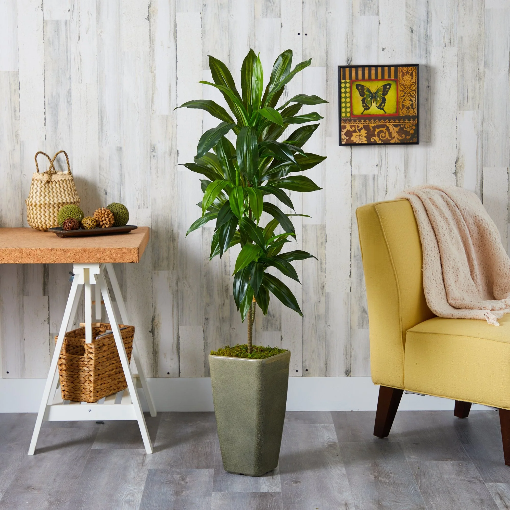 4.5’ Dracaena Artificial Plant in Green Planter (Real Touch) - Image 3