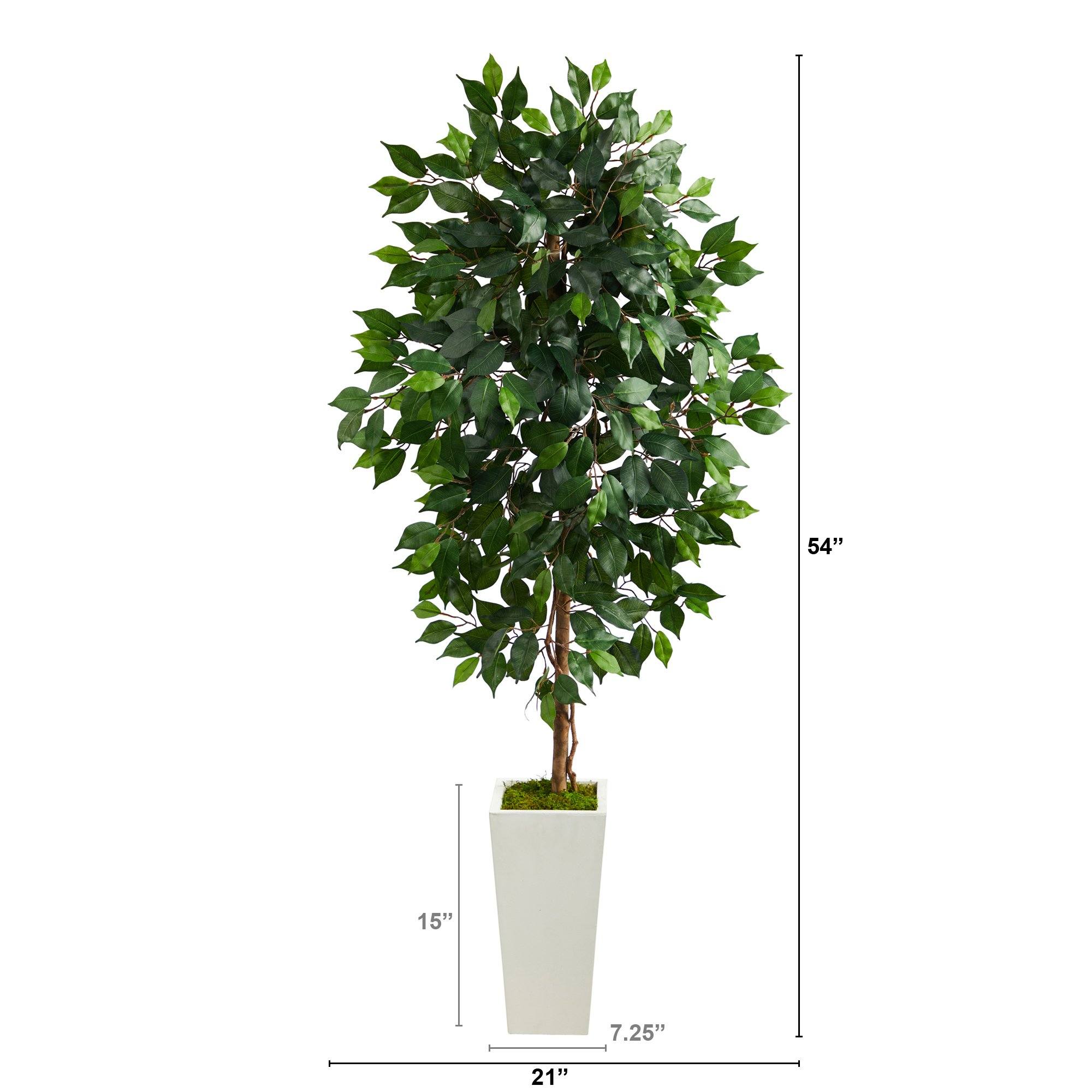 4.5’ Ficus Artificial Tree in White Planter - Image 2