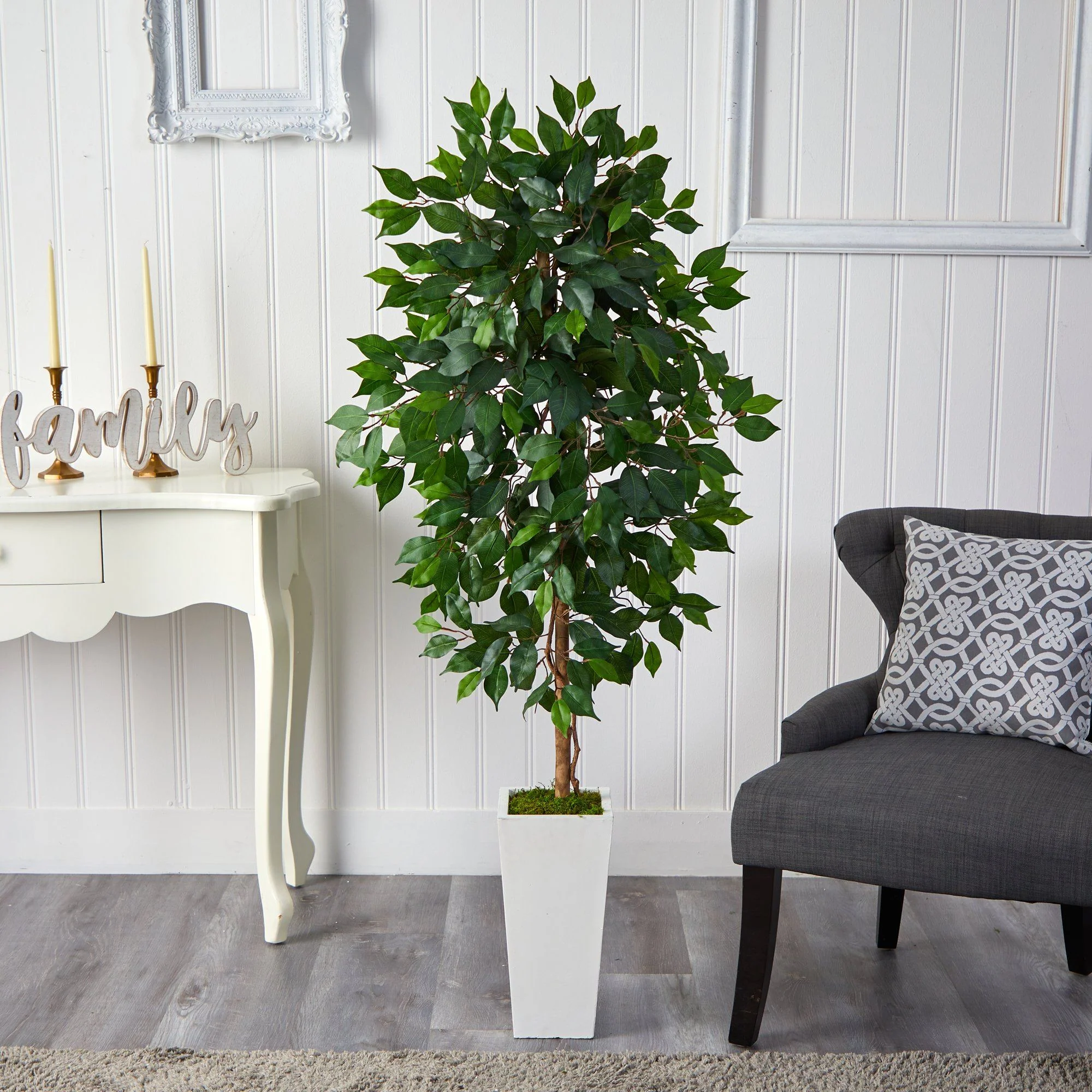 4.5’ Ficus Artificial Tree in White Planter - Image 3