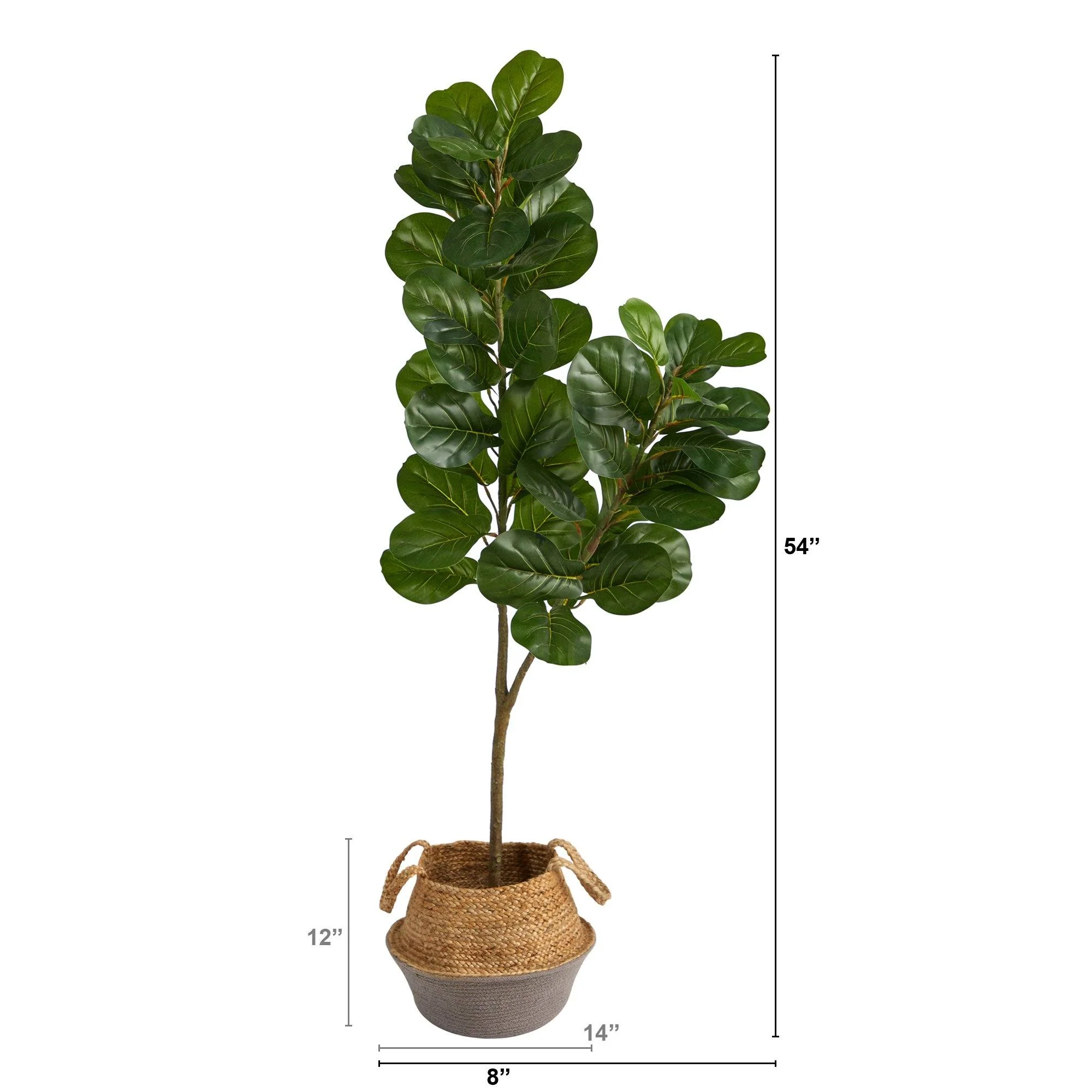 4.5’ Fiddle Leaf Fig Artificial Tree with Boho Chic Handmade Cotton and Jute White Woven Planter - Image 2