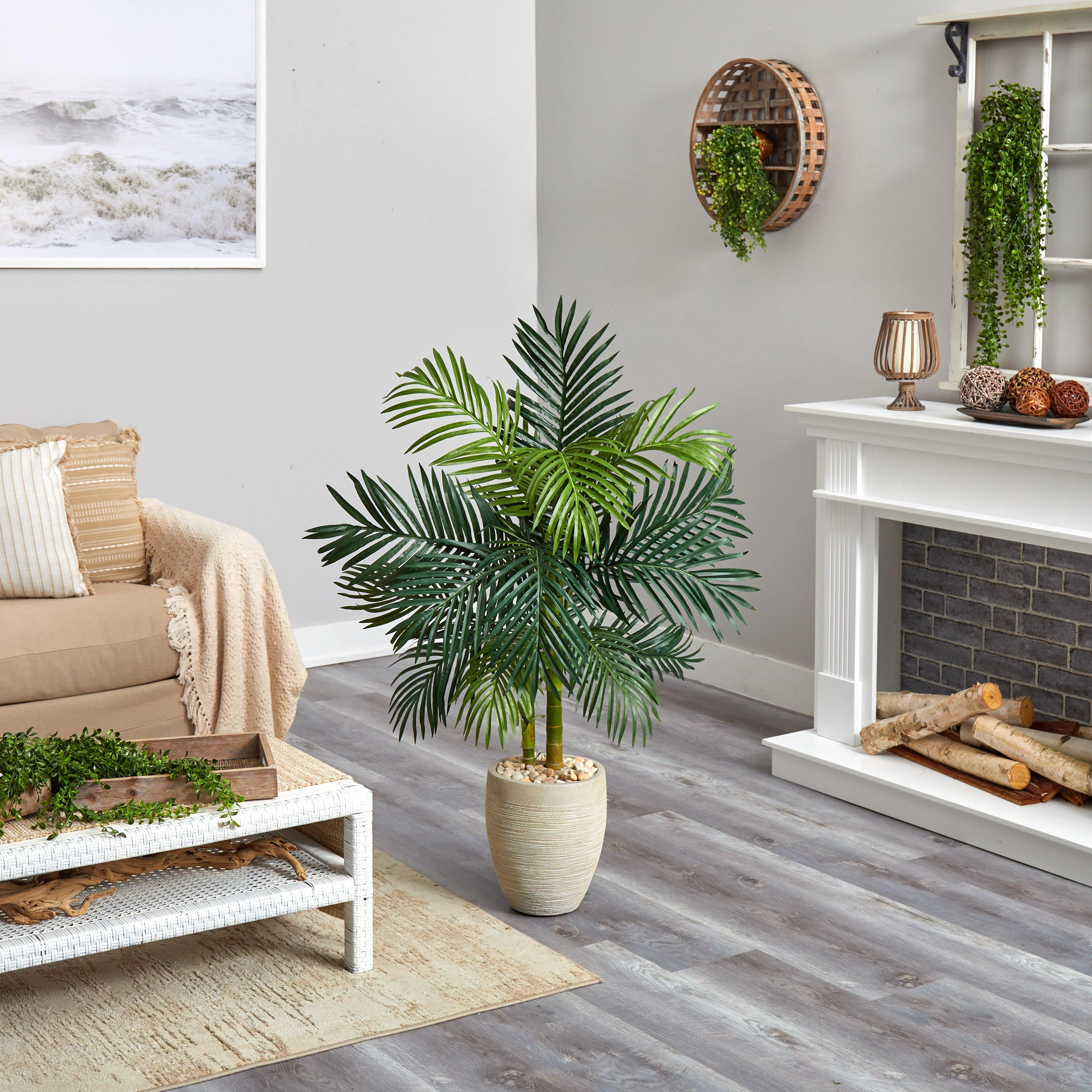 4.5’ Golden Cane Palm Artificial Tree in Oval Planter - Image 2