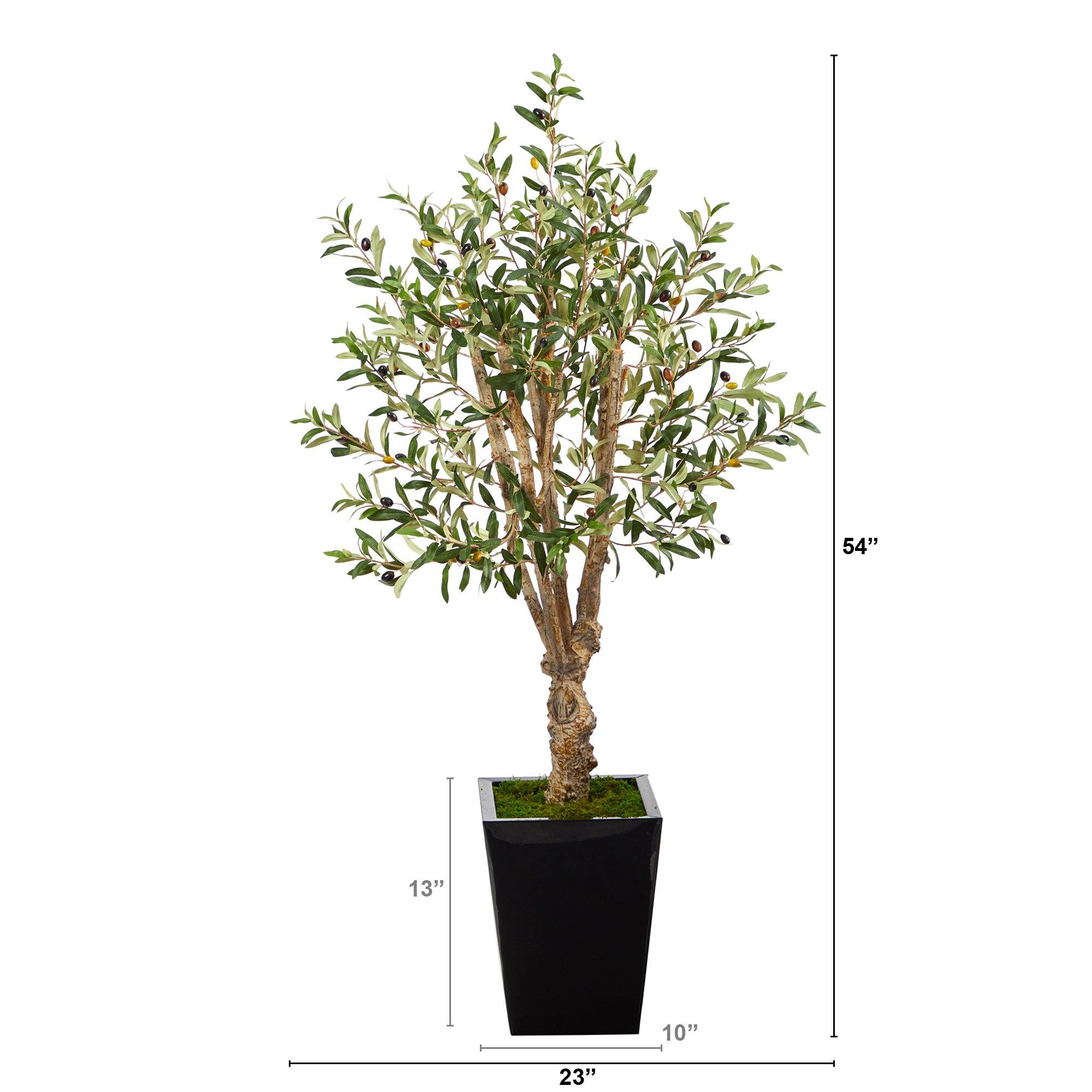 4.5’ Olive Artificial Tree in Black Metal Planter - Image 2