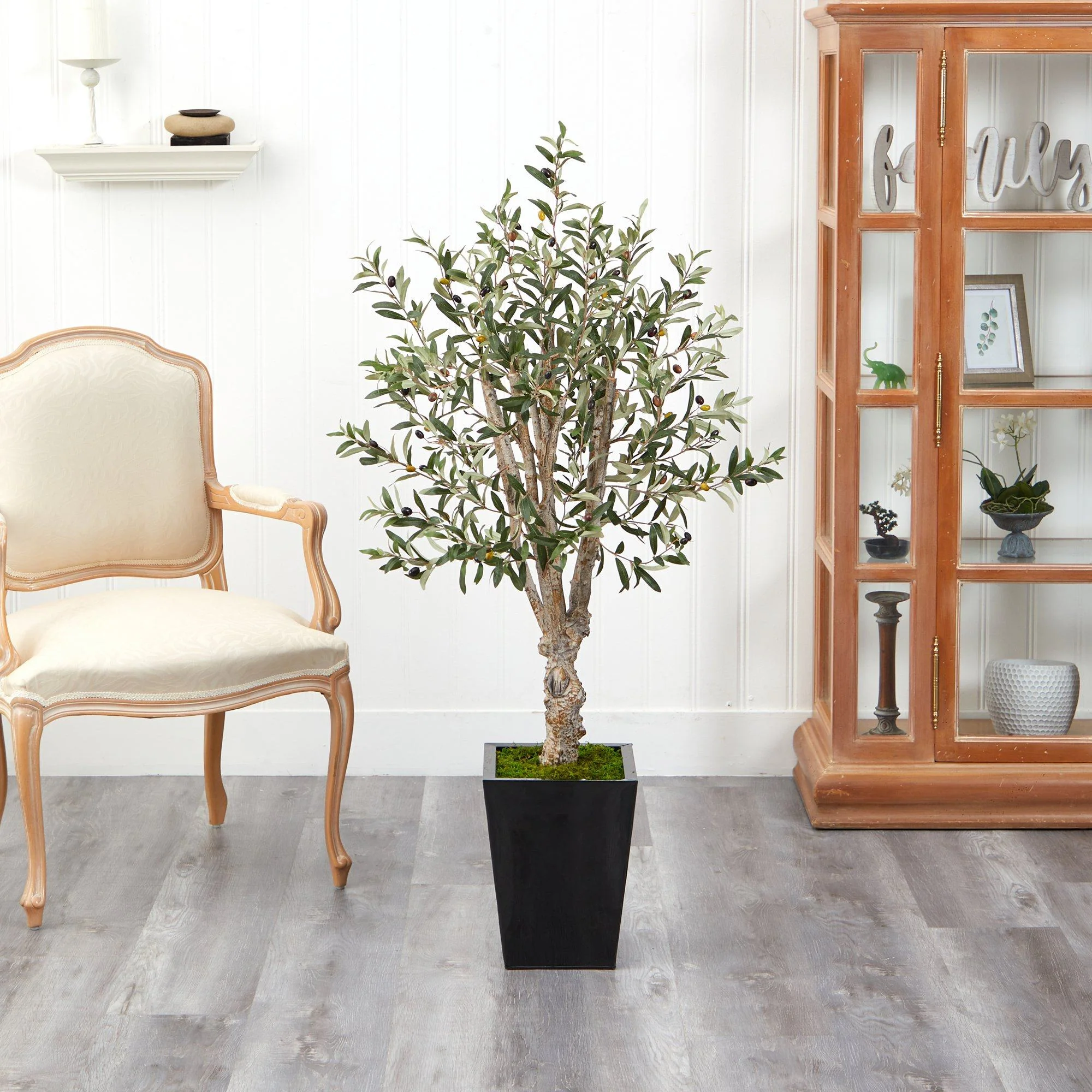 4.5’ Olive Artificial Tree in Black Metal Planter - Image 3