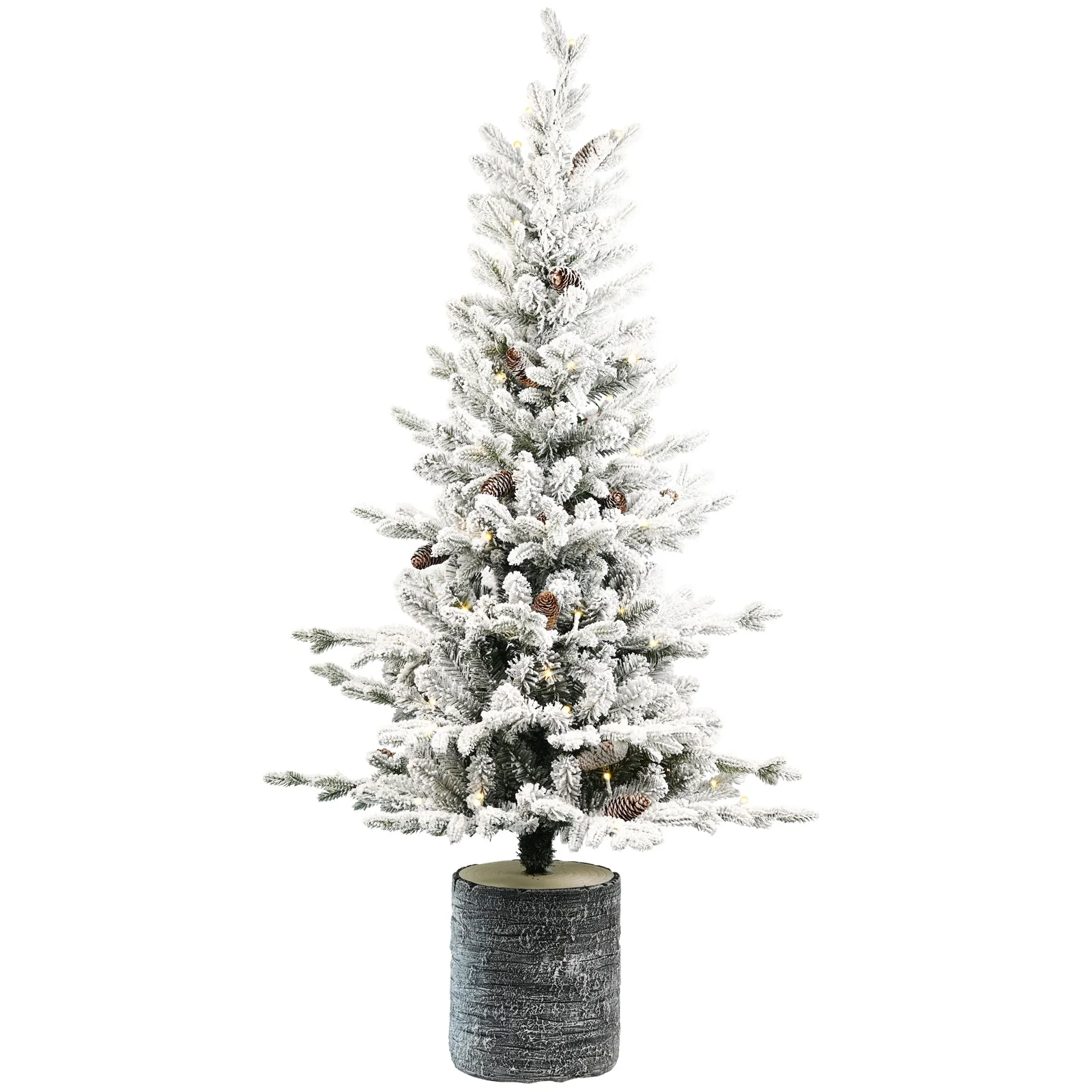 4.5FT Flocked Christmas Tree with Pot Base and LED Lights - Image 12