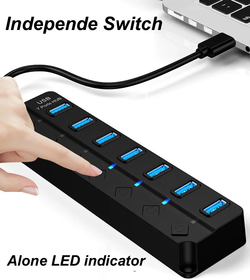4/7-Port USB 3.0 Hub with LED Indicator Switch for Laptop Flash Drive Hard Disk - Image 2
