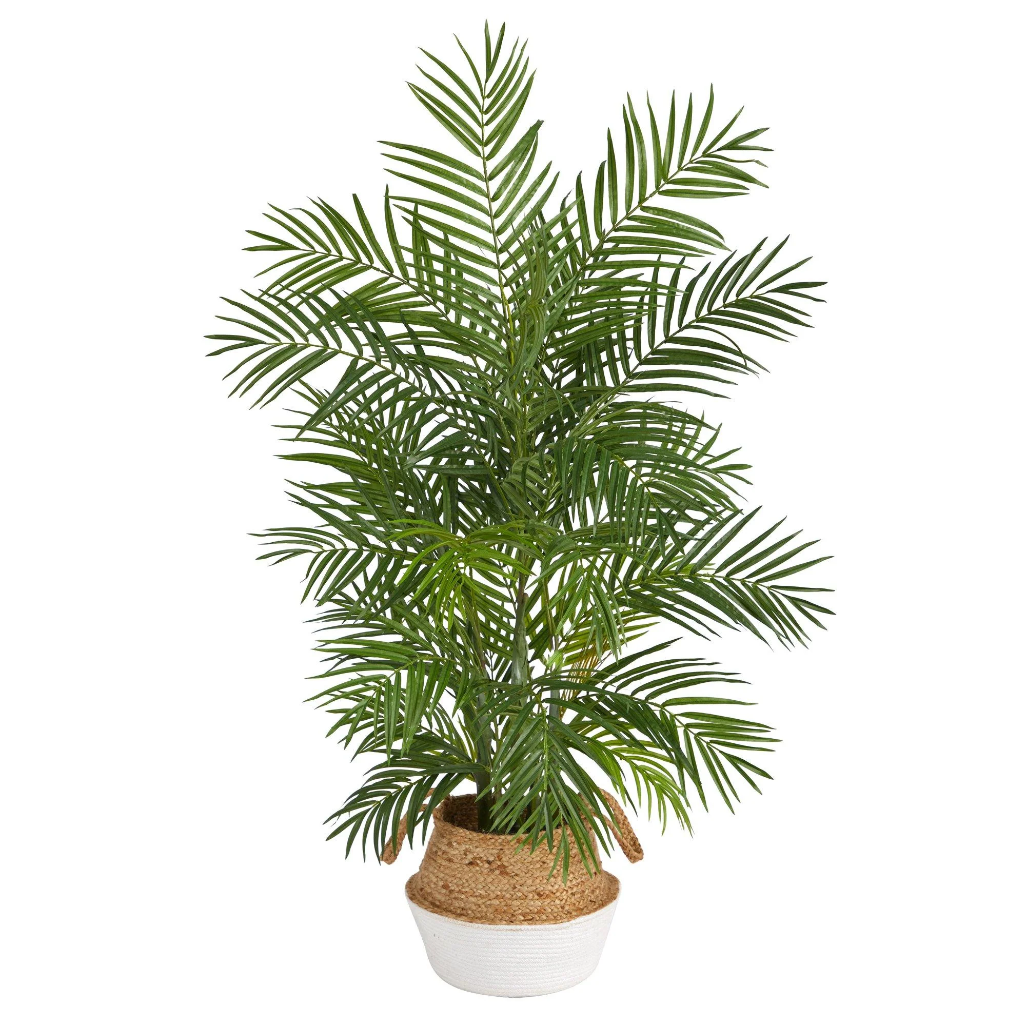 4' Areca Artificial Palm in Boho Chic Handmade Cotton & Jute White Woven Planter - Image 2