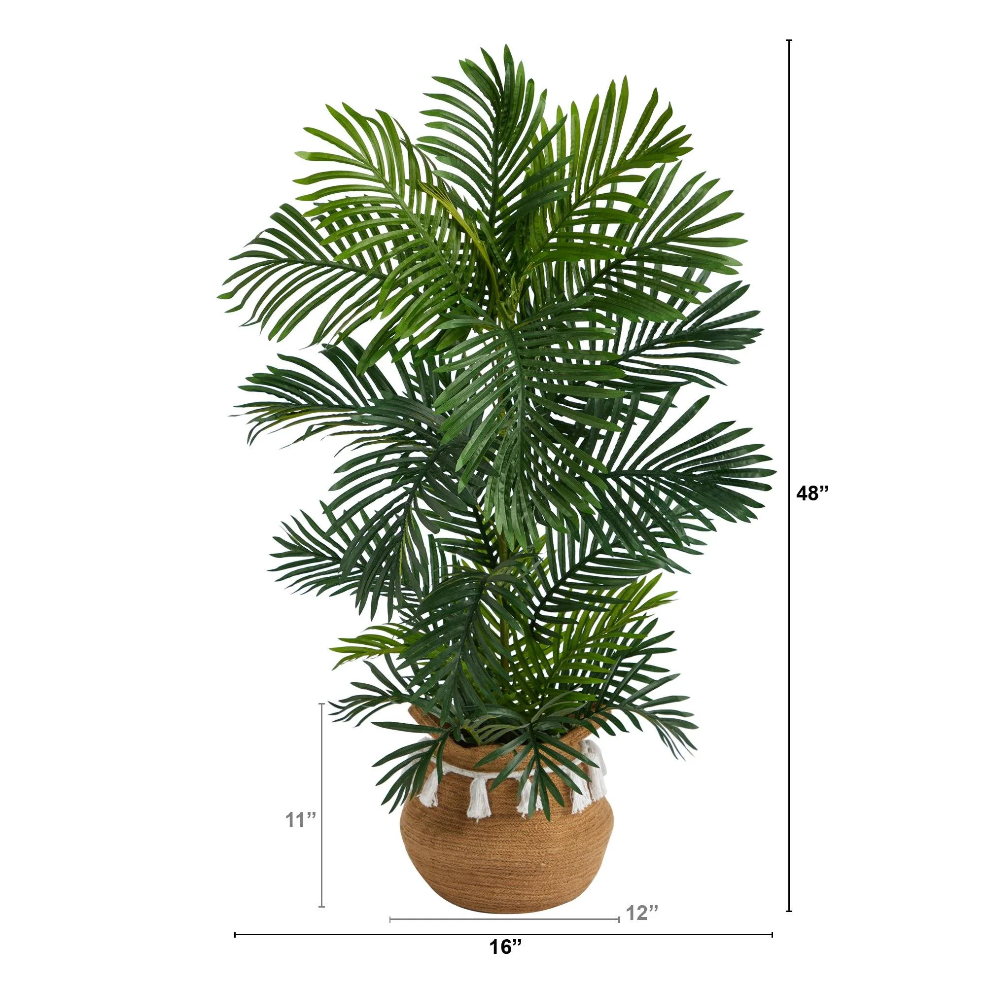 4’ Areca Palm Tree in Boho Chic Handmade Natural Cotton Woven Planter with Tassels UV Resistant - Image 2