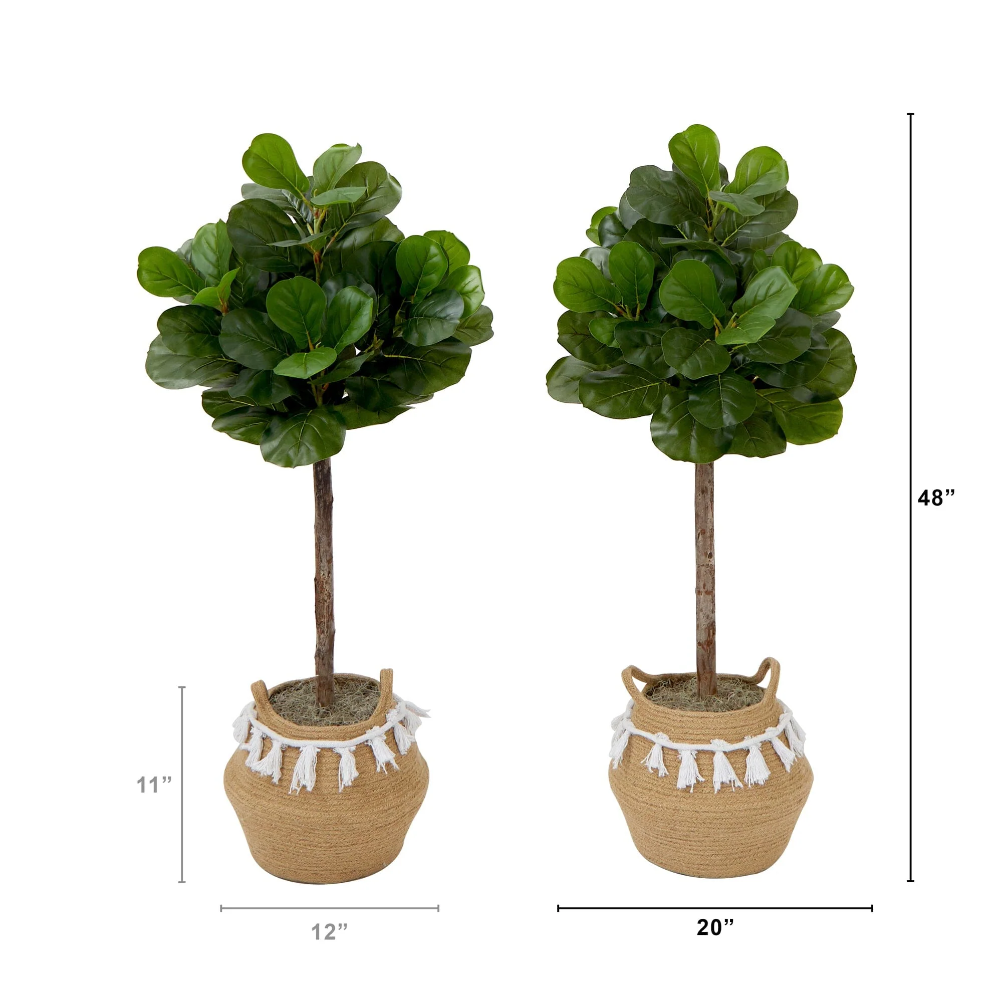 4' Artificial Fiddle Leaf Fig Tree with Handmade Jute & Cotton Basket with Tassels DIY KIT- Set of 2 - Image 3