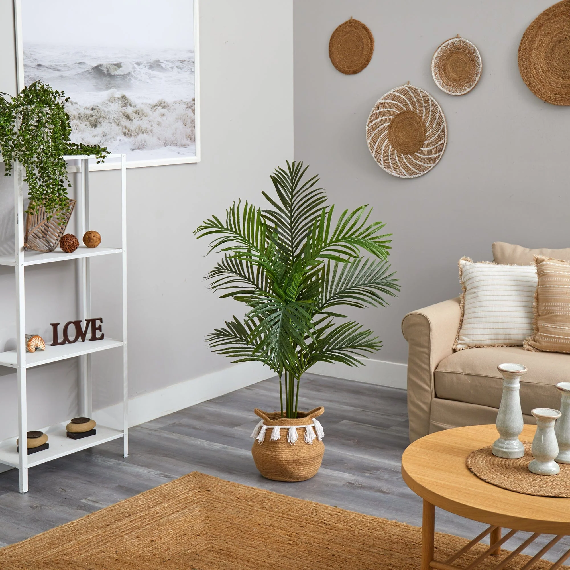4’ Artificial Paradise Palm Tree with Handmade Jute & Cotton Basket with Tassels - Image 3