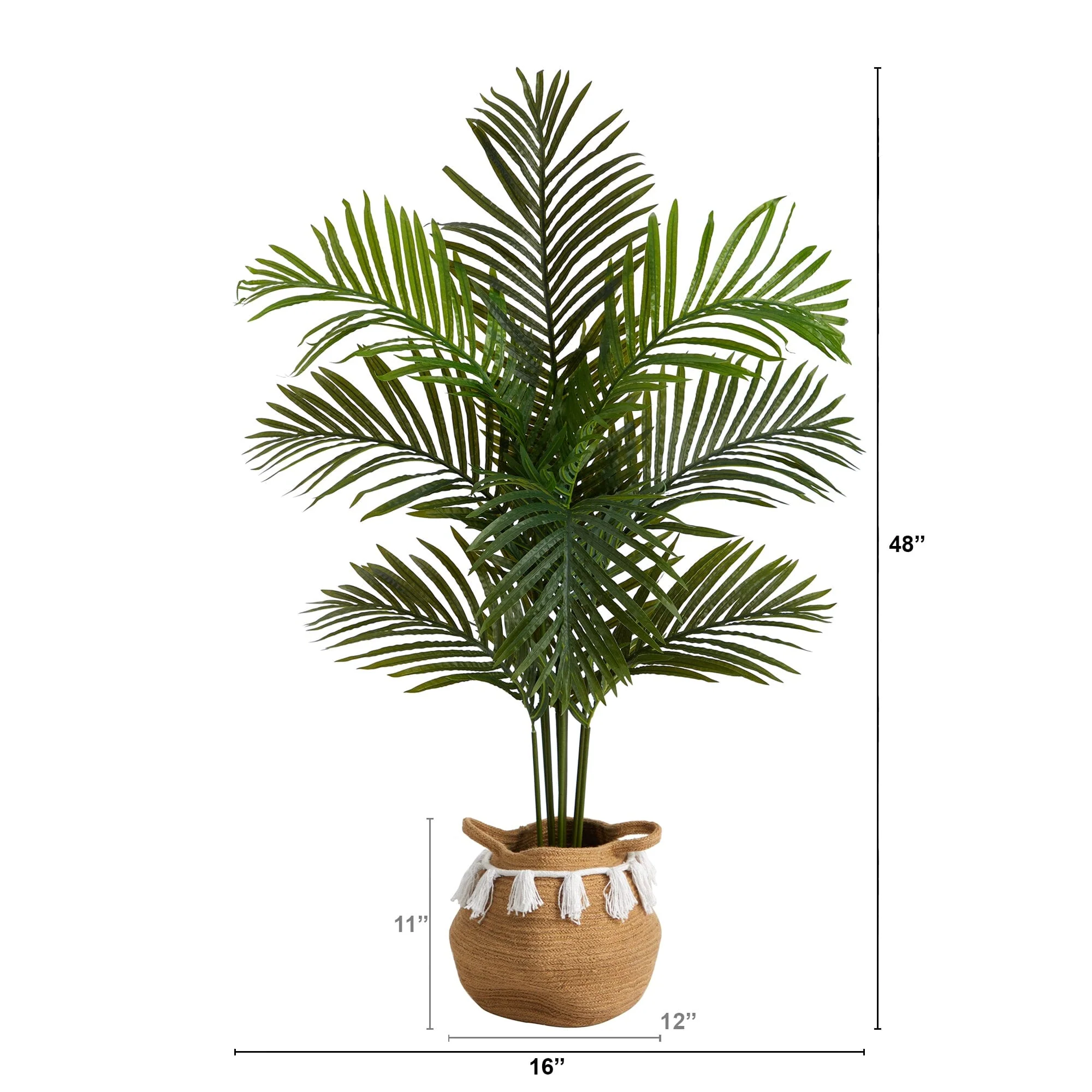4’ Artificial Paradise Palm Tree with Handmade Jute & Cotton Basket with Tassels - Image 4