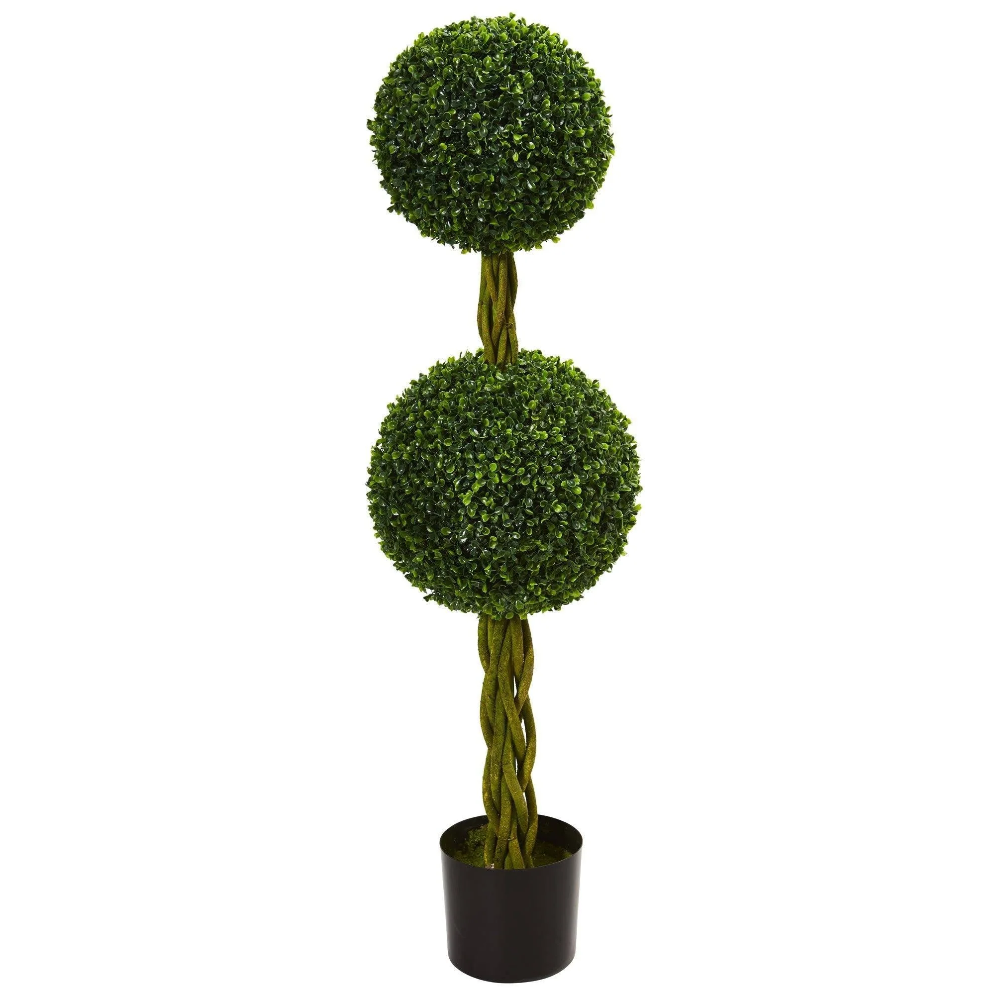 4’ Boxwood Double Ball Artificial Topiary Tree with Woven Trunk UV Resistant (Indoor/Outdoor) - Image 4