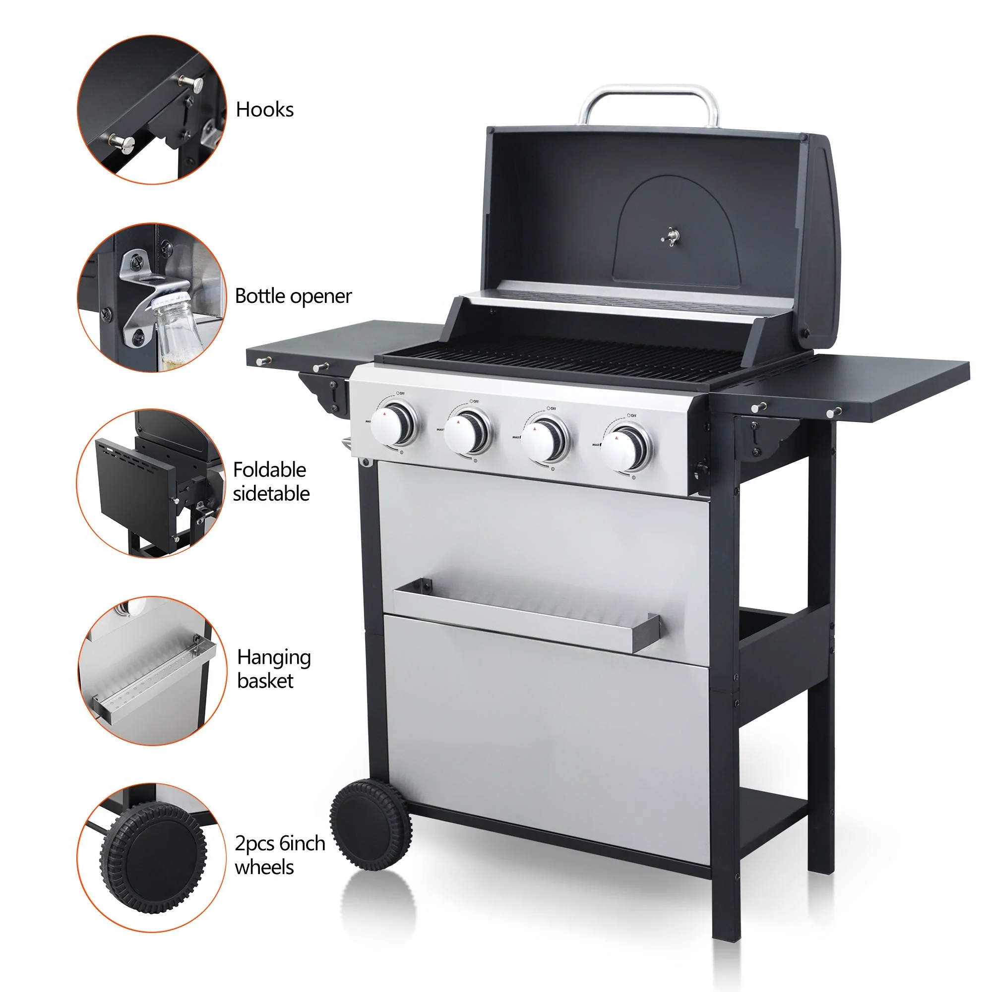4-Burner Propane Gas BBQ Grill with Stainless Steel and Enamel Grids - Image 2