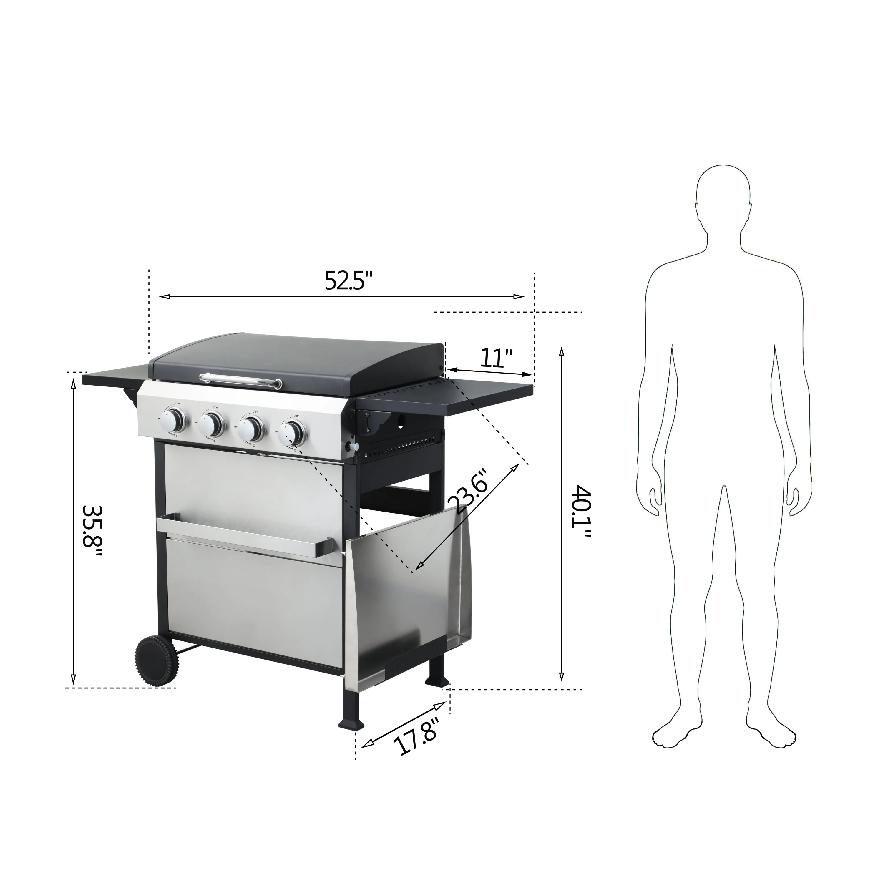 4-Burner Propane Gas BBQ Grill with Stainless Steel Plancha - Image 4